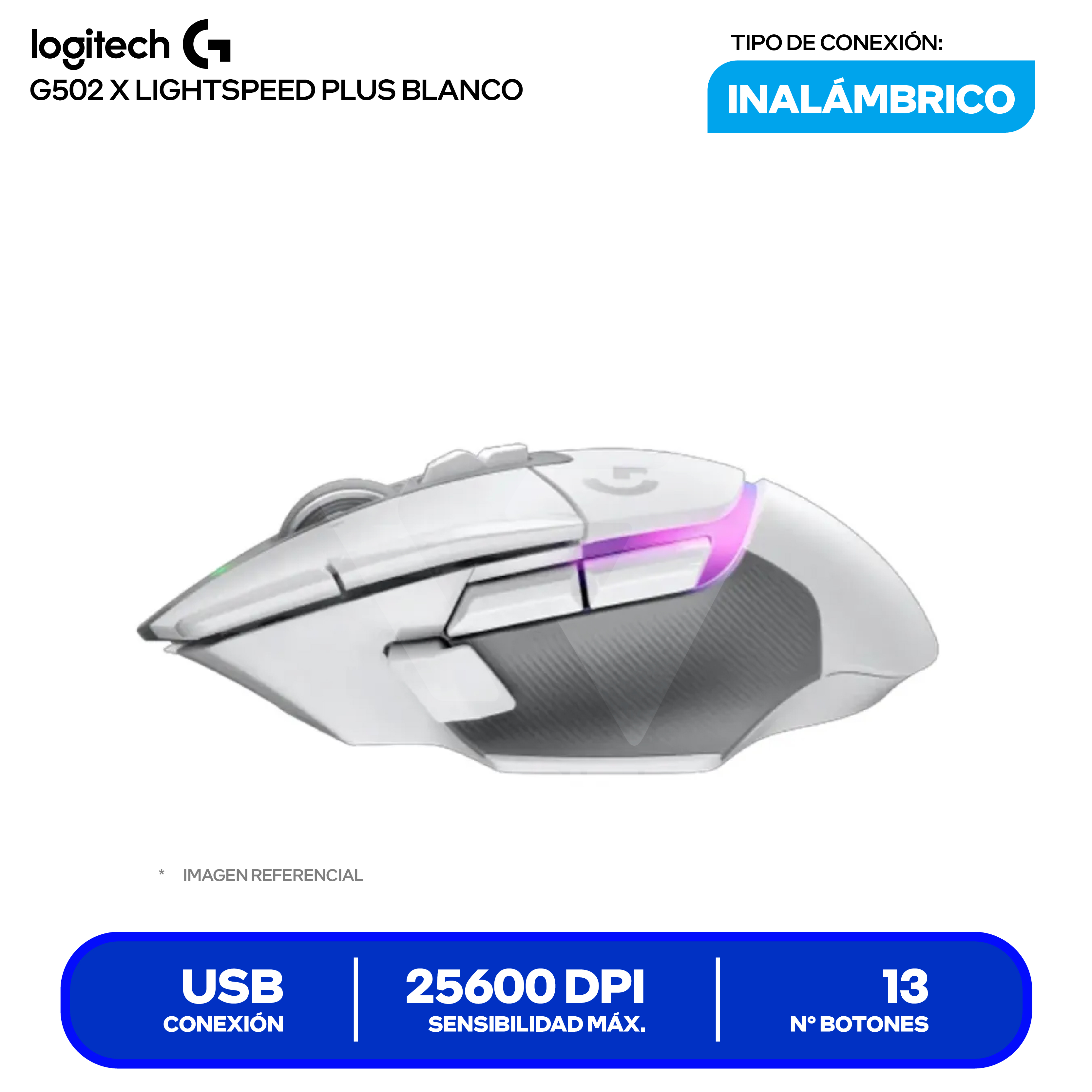 Mouse Gamer Inalámbrico Logitech G502 X PLUS ( 910-006170 ) Blanco 25.600 DPI