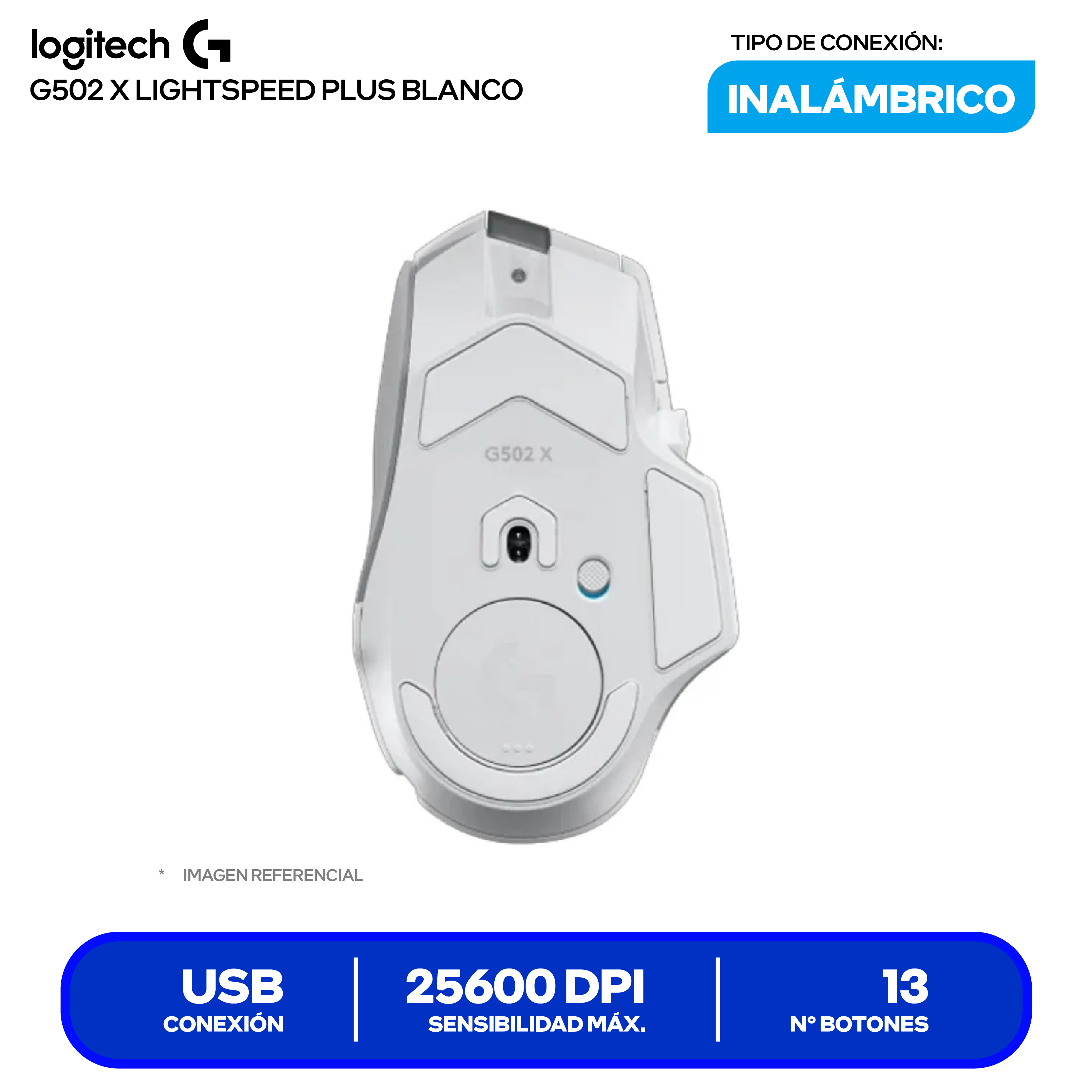 Mouse Gamer Inalámbrico Logitech G502 X PLUS ( 910-006170 ) Blanco 25.600 DPI