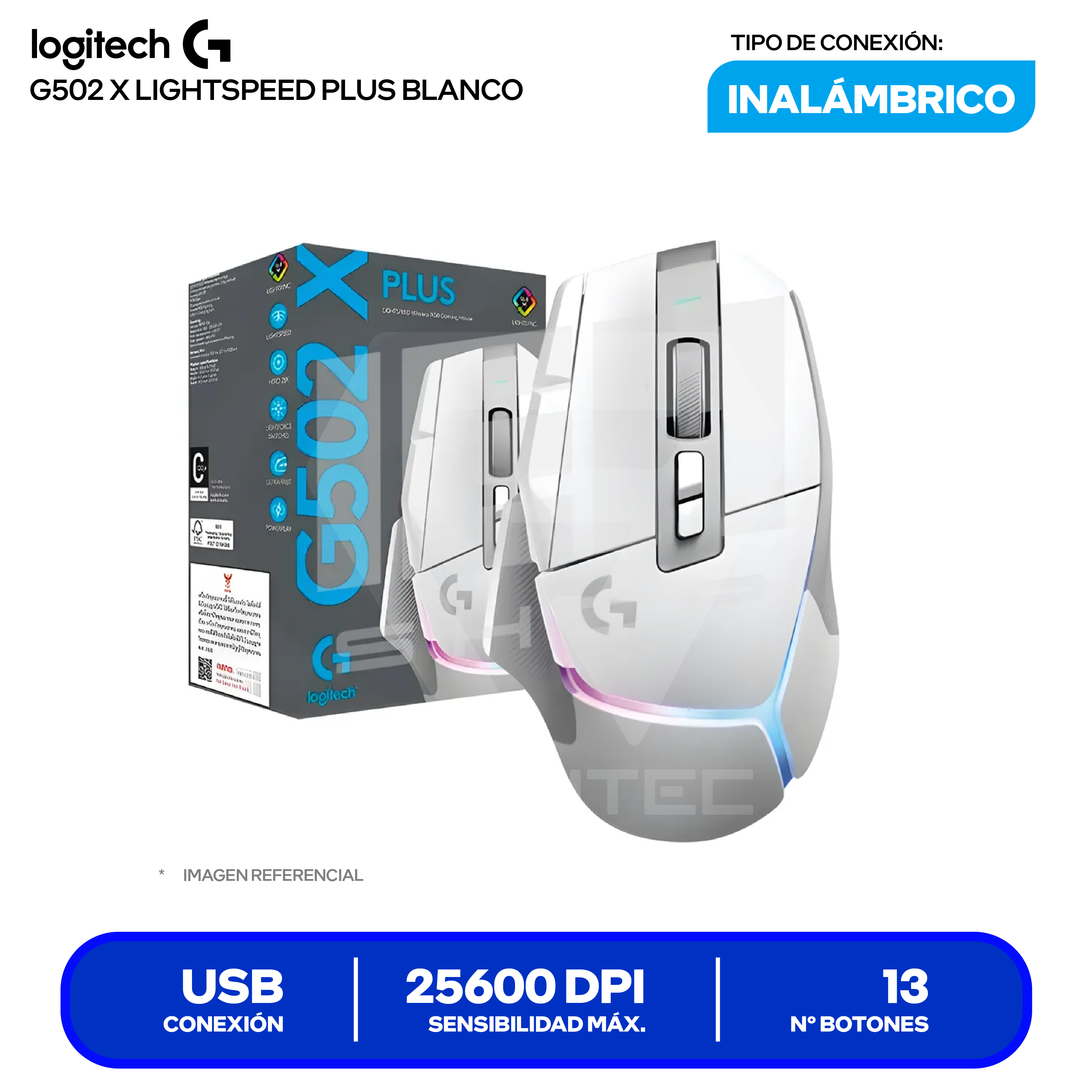 Mouse Gamer Inalámbrico Logitech G502 X PLUS ( 910-006170 ) Blanco 25.600 DPI
