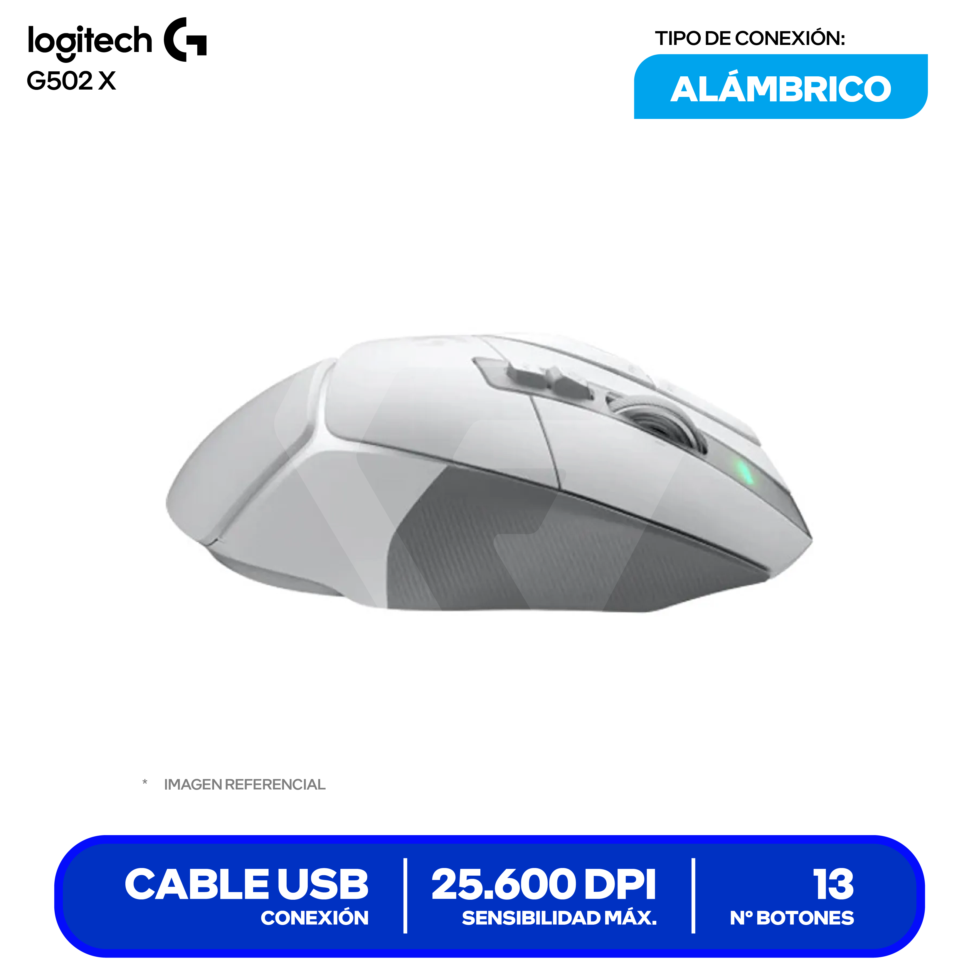 Mouse Gamer Logitech G502 X ( 910-006145 ) Blanco 25.600 DPI