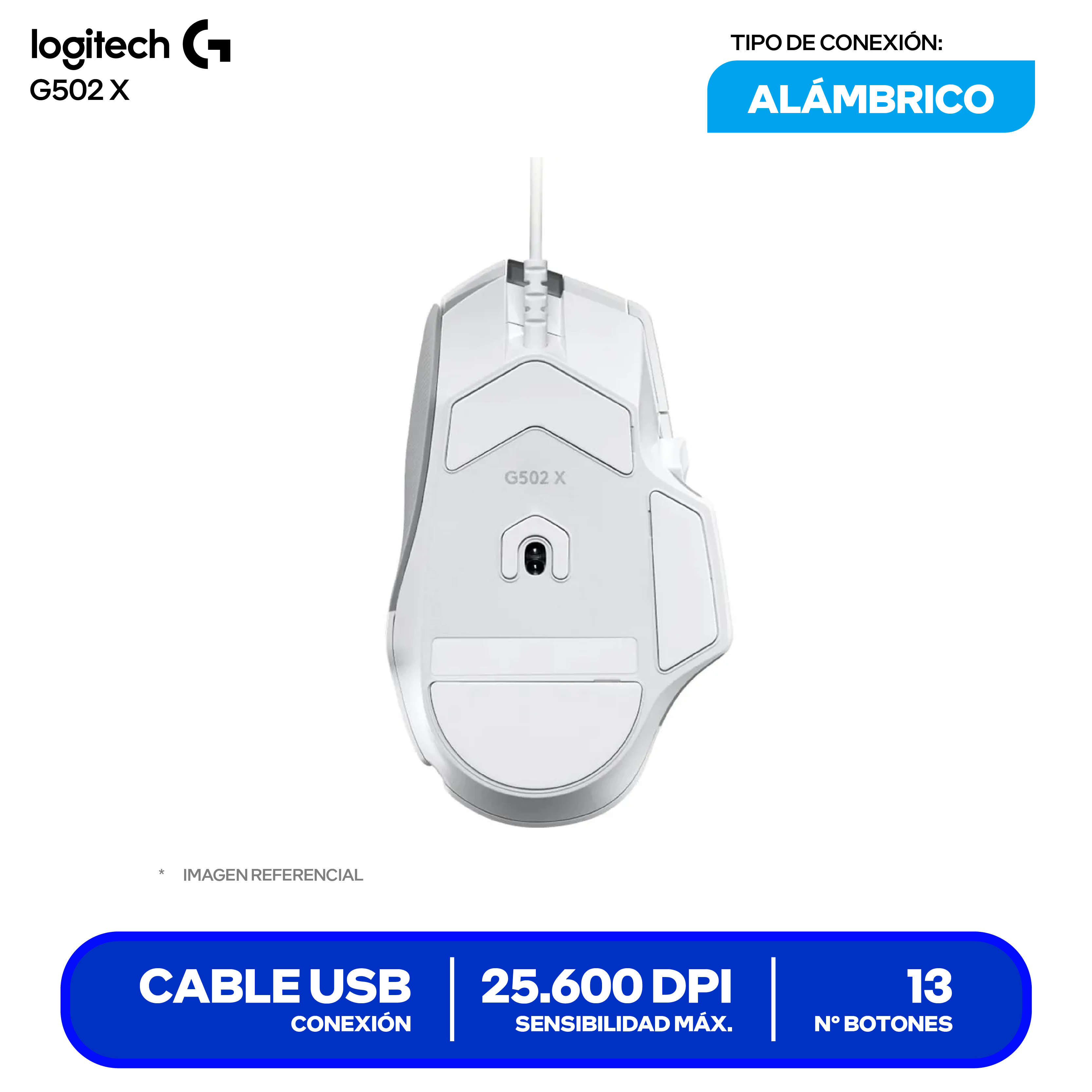 Mouse Gamer Logitech G502 X ( 910-006145 ) Blanco 25.600 DPI