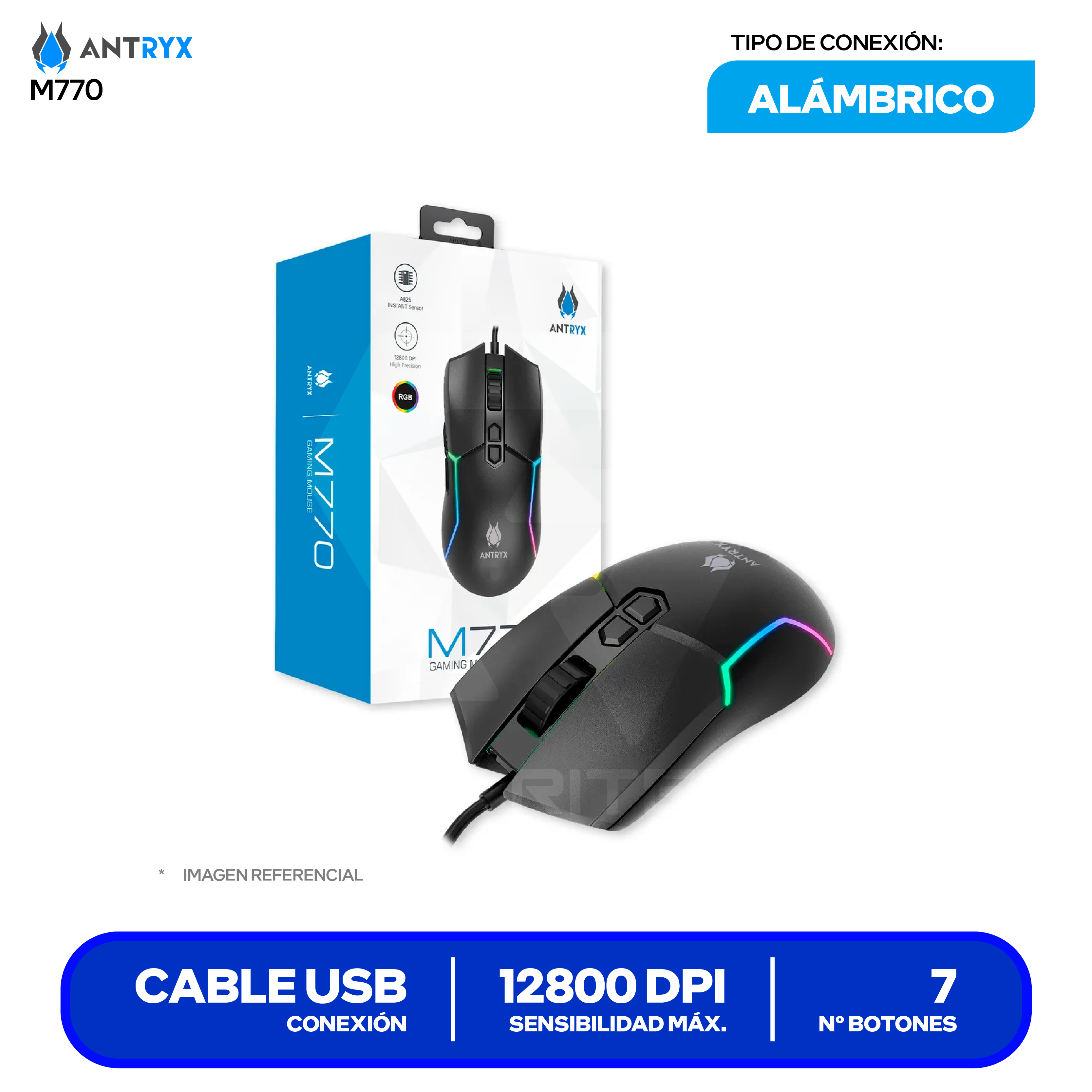 Mouse Gamer Antryx M770 ( AGM-M770K ) Negro 12800 DPI
