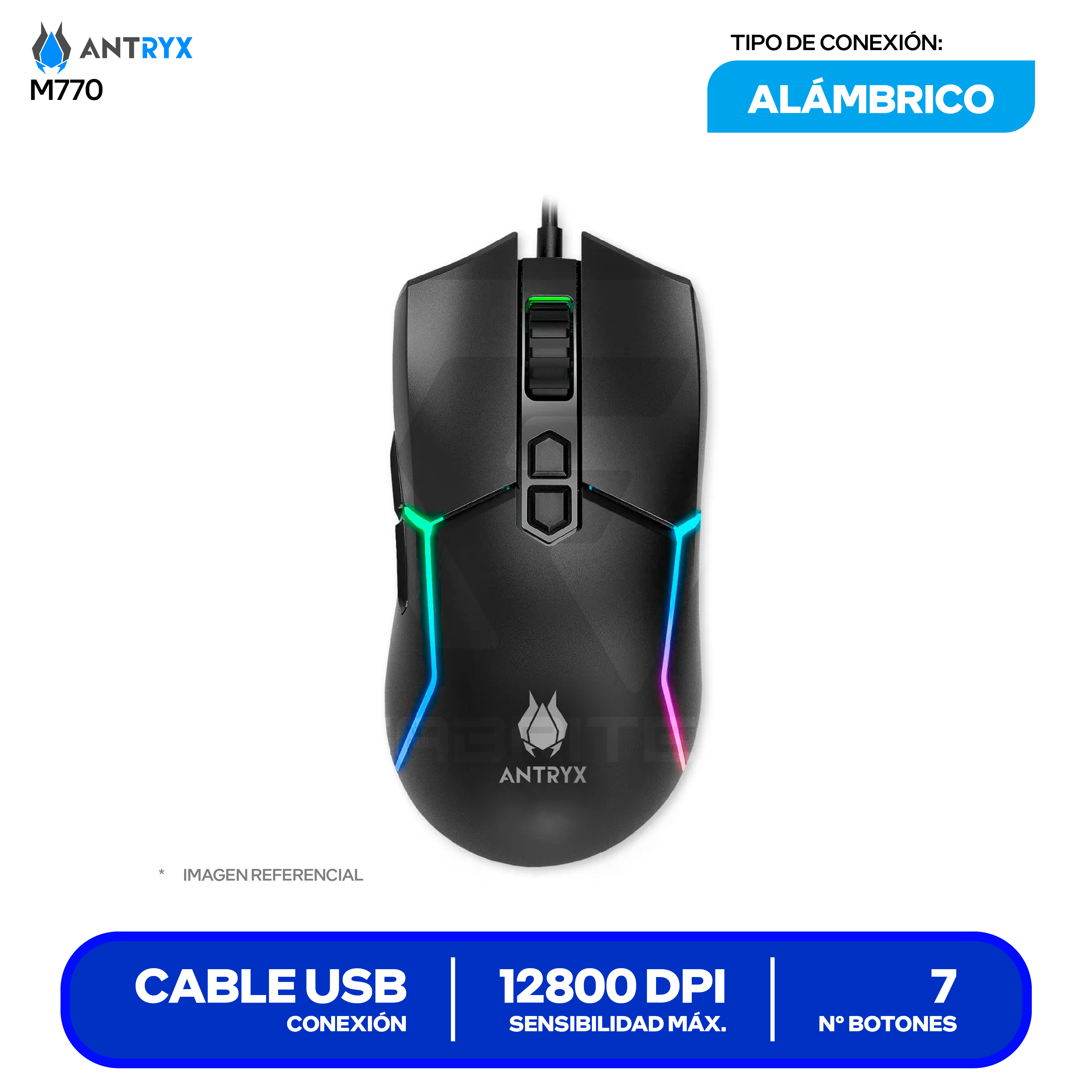 Mouse Gamer Antryx M770 ( AGM-M770K ) Negro 12800 DPI