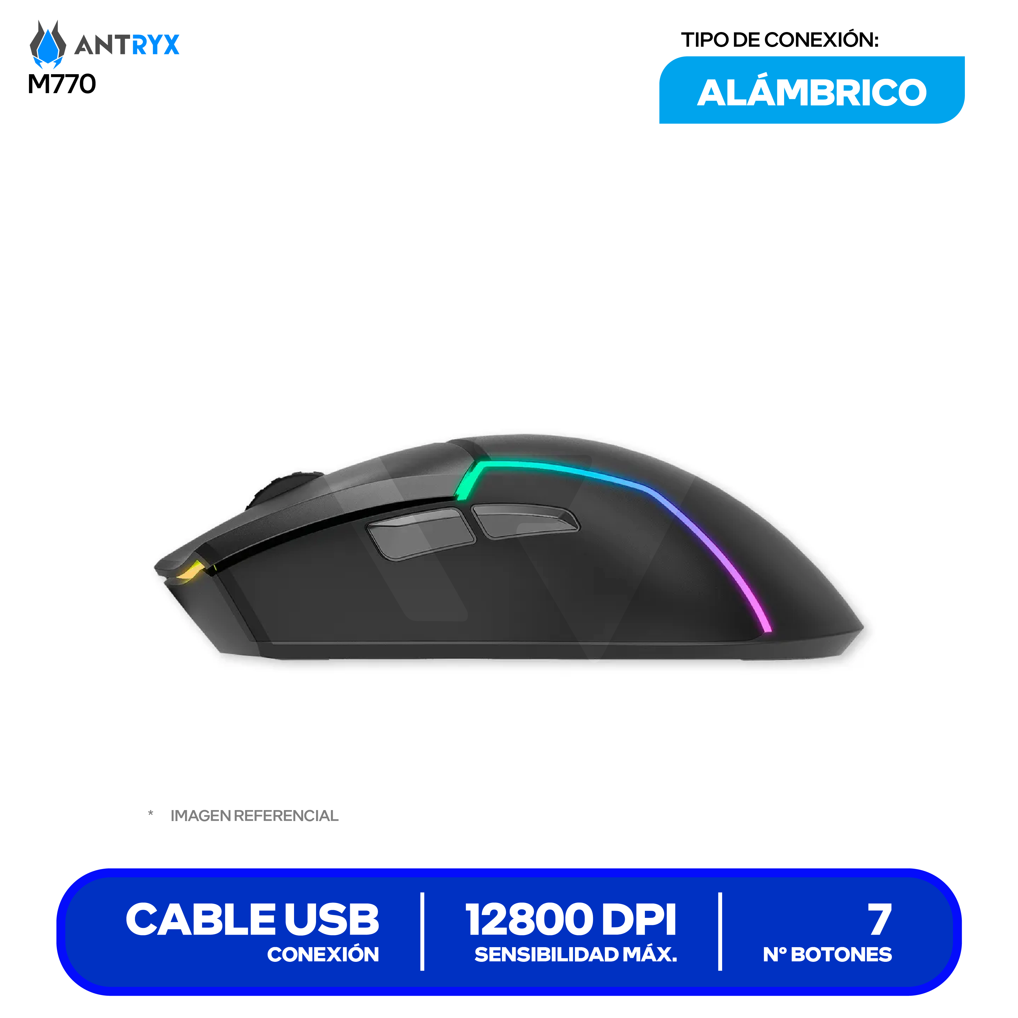 Mouse Gamer Antryx M770 ( AGM-M770K ) Negro 12800 DPI
