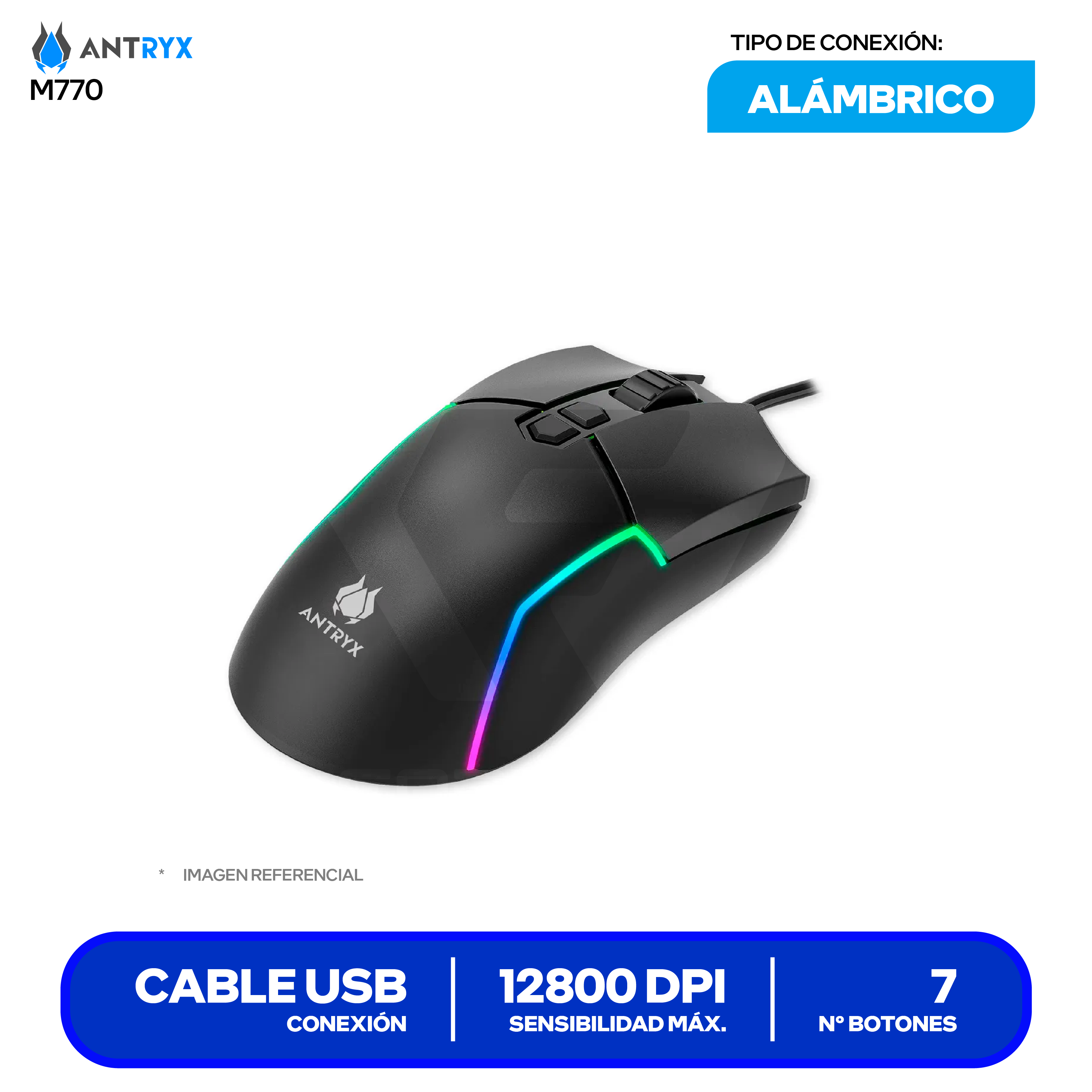 Mouse Gamer Antryx M770 ( AGM-M770K ) Negro 12800 DPI