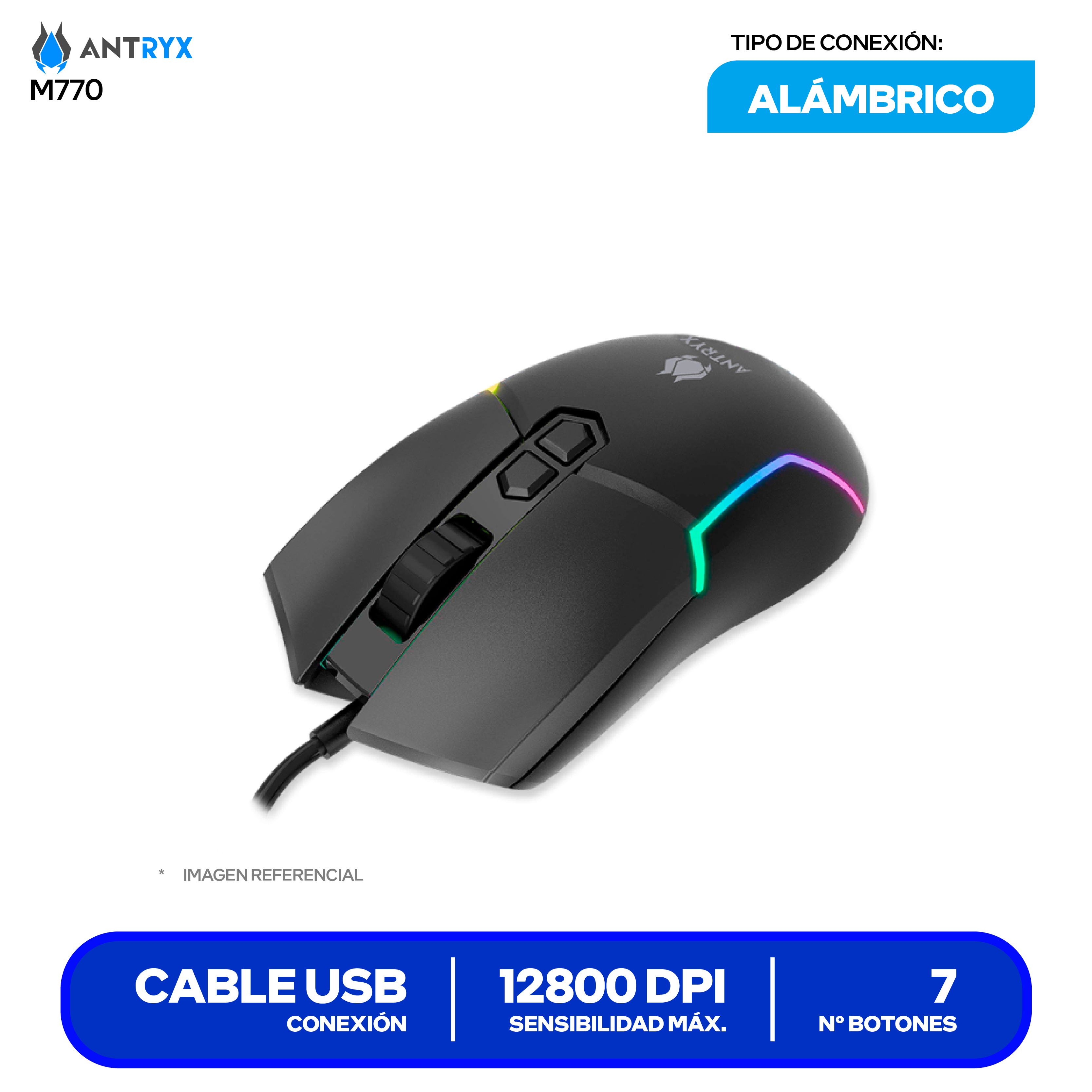 Mouse Gamer Antryx M770 ( AGM-M770K ) Negro 12800 DPI