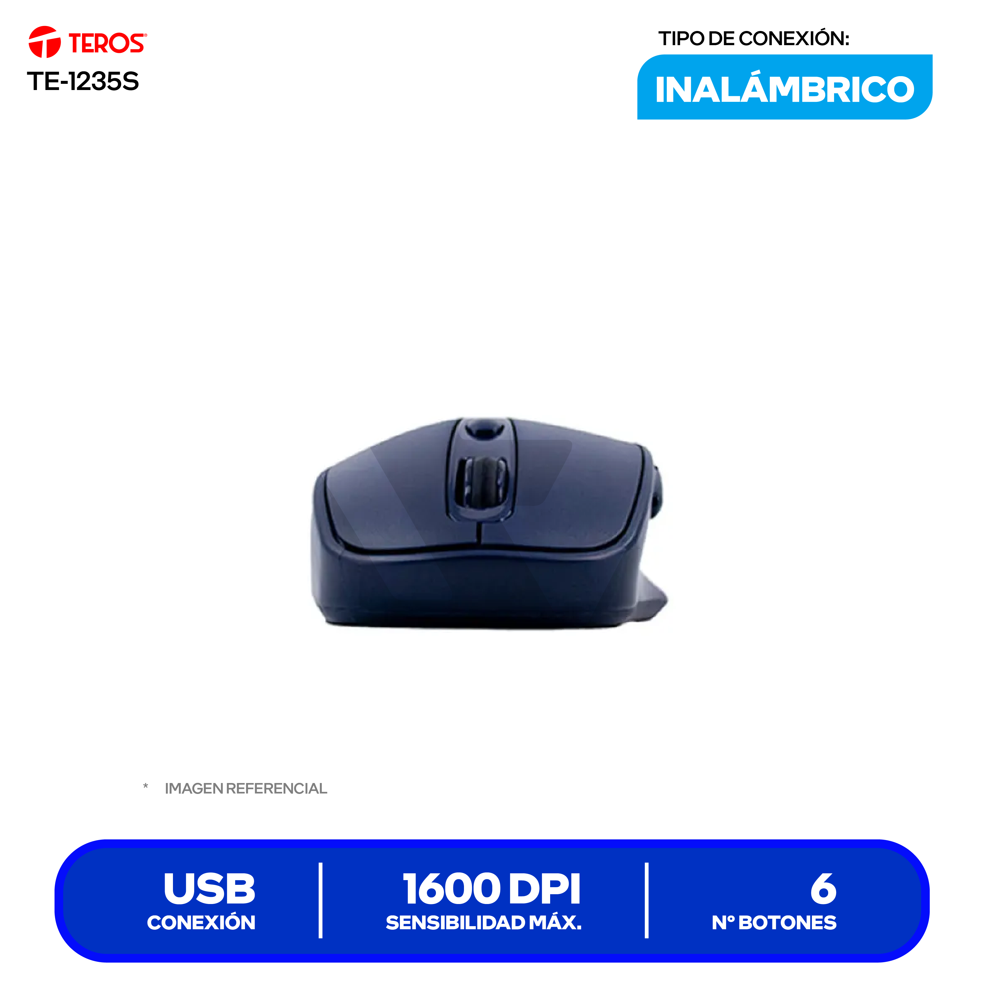 Mouse Inalámbrico Teros ( TE-1235S ) Azul 1600 DPI