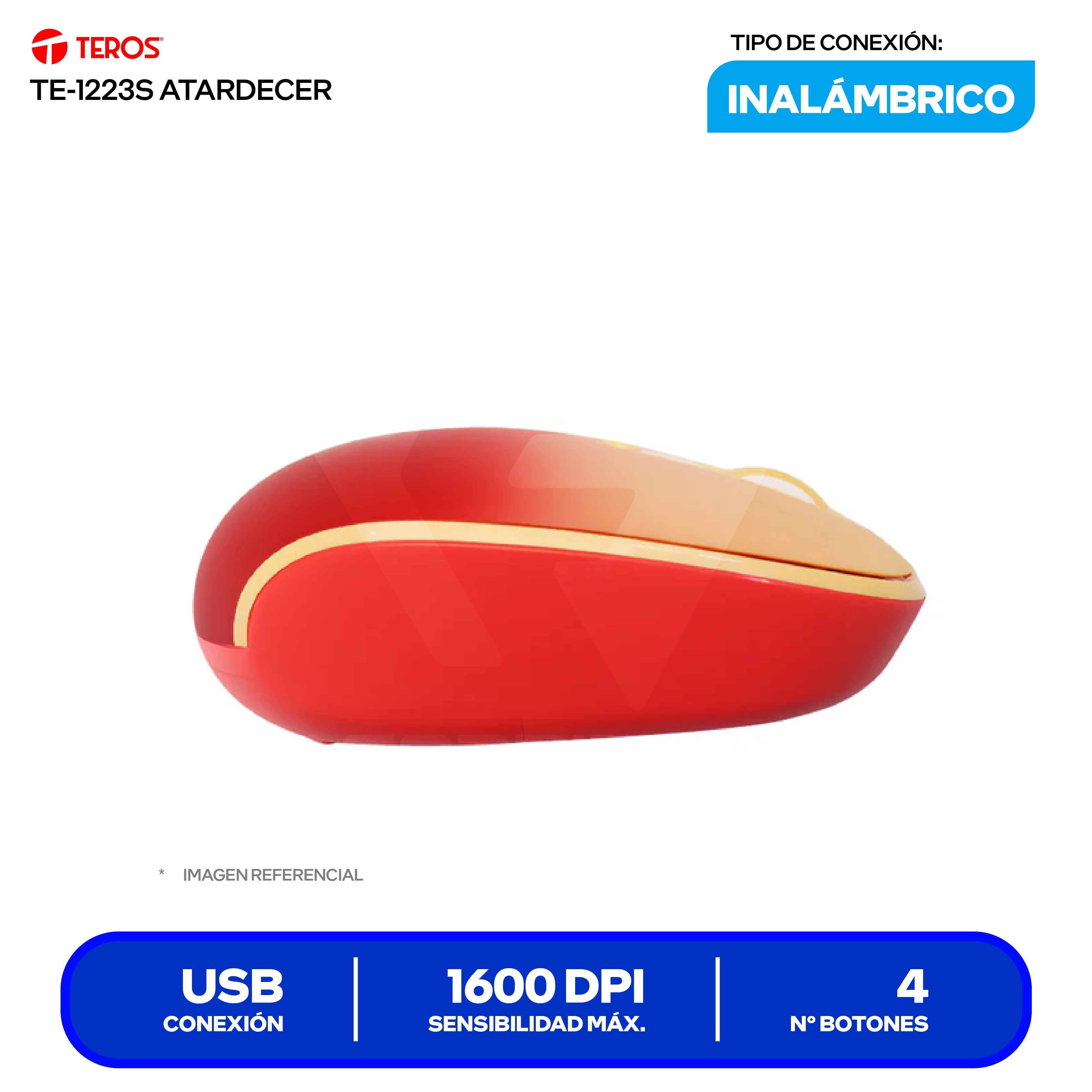 Mouse Inalámbrico Teros ( TE-1223S ) Degradado Amanecer 1600 DPI