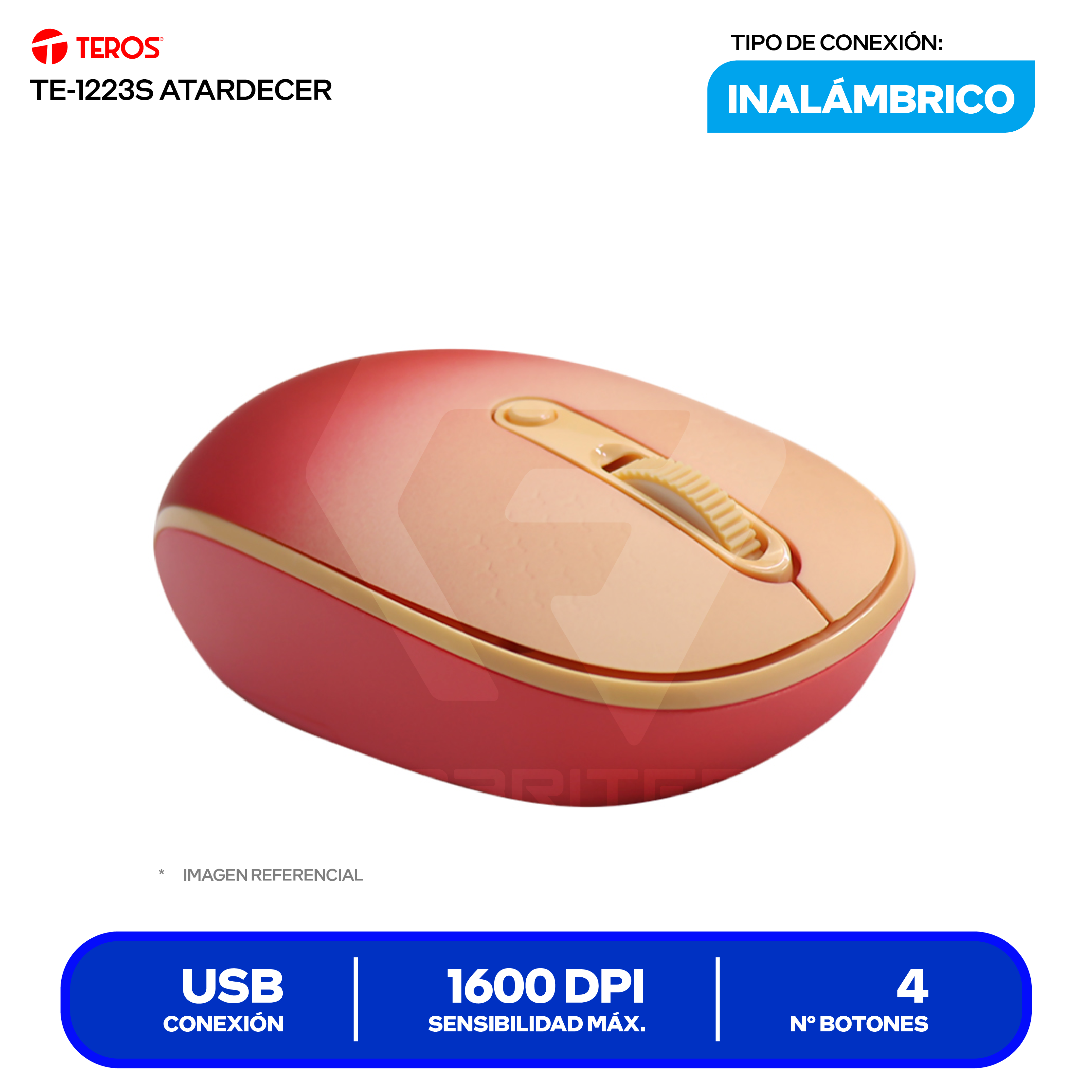 Mouse Inalámbrico Teros ( TE-1223S ) Degradado Amanecer 1600 DPI