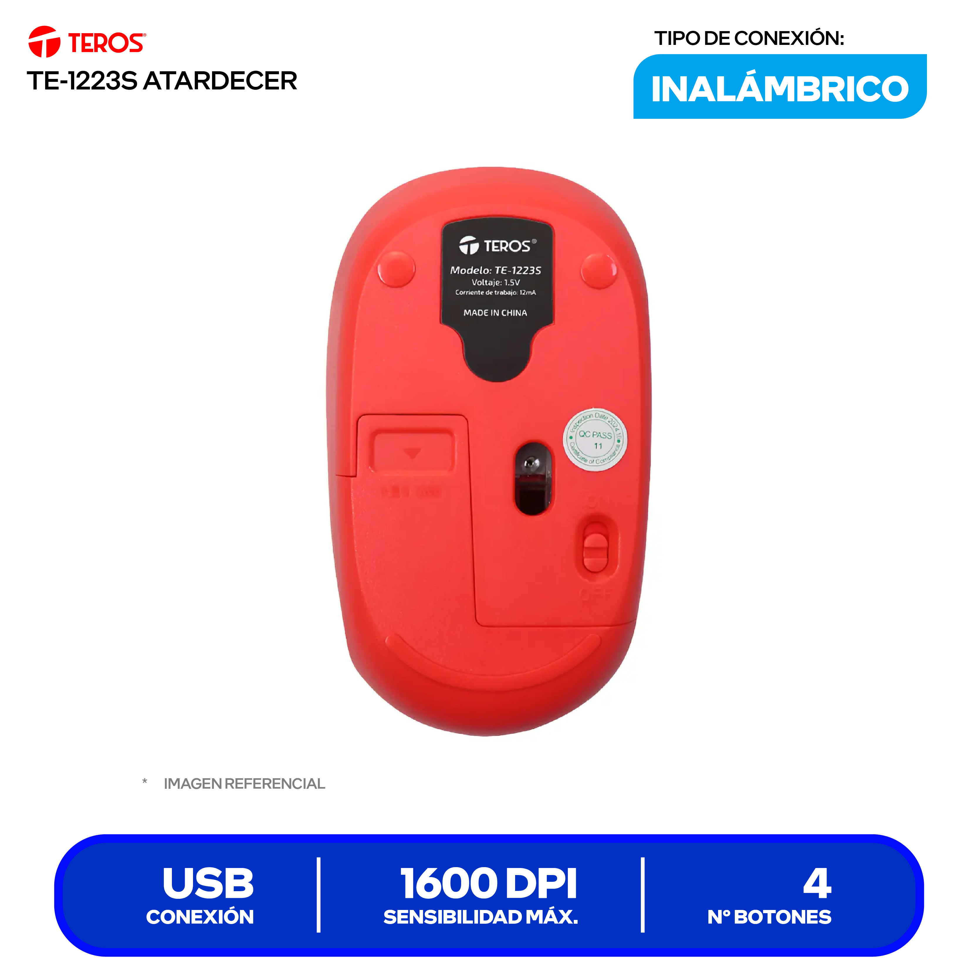 Mouse Inalámbrico Teros ( TE-1223S ) Degradado Amanecer 1600 DPI