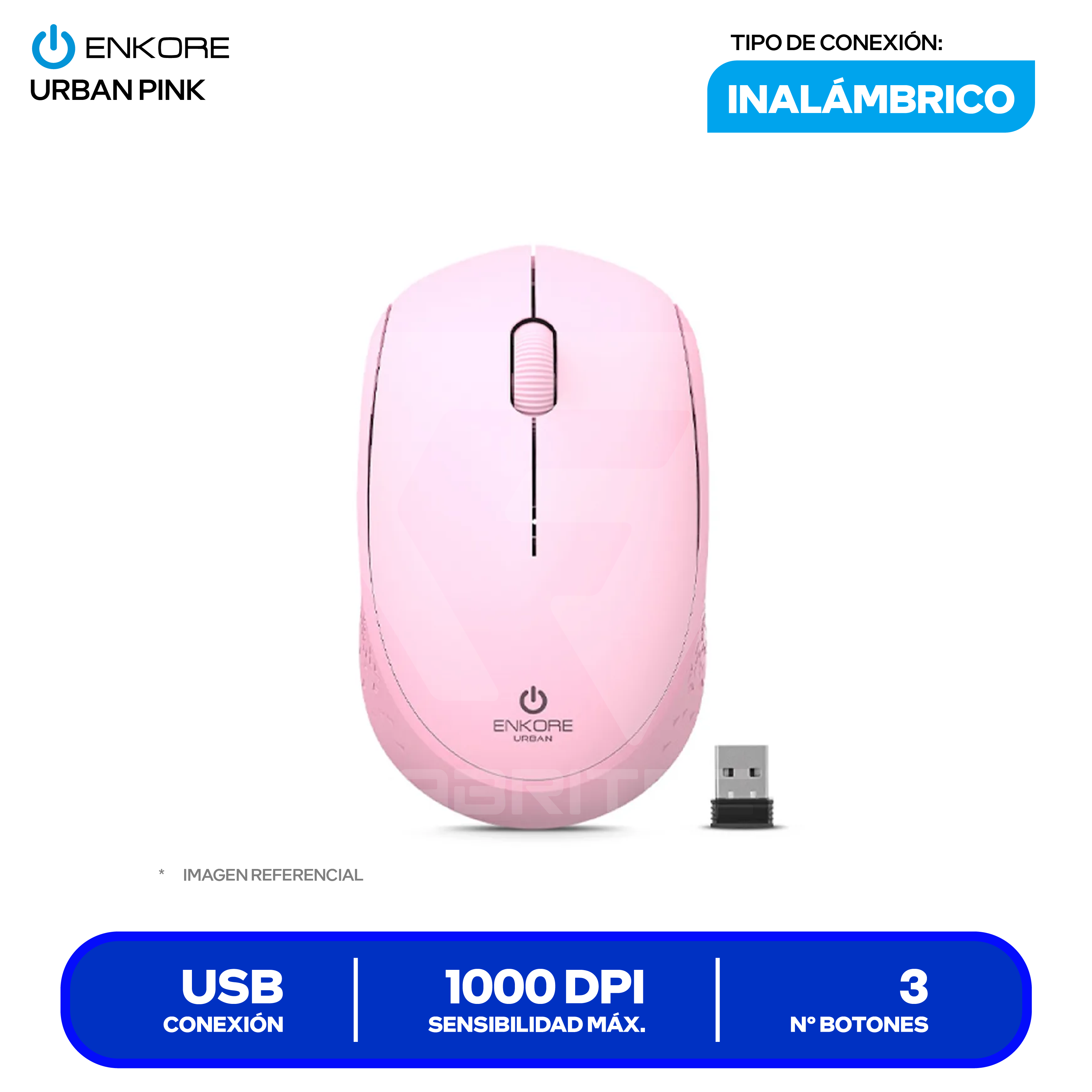Mouse Inalámbrico Enkore Urban EKM 203P ( EKM203P ) Rosado 1000 DPI