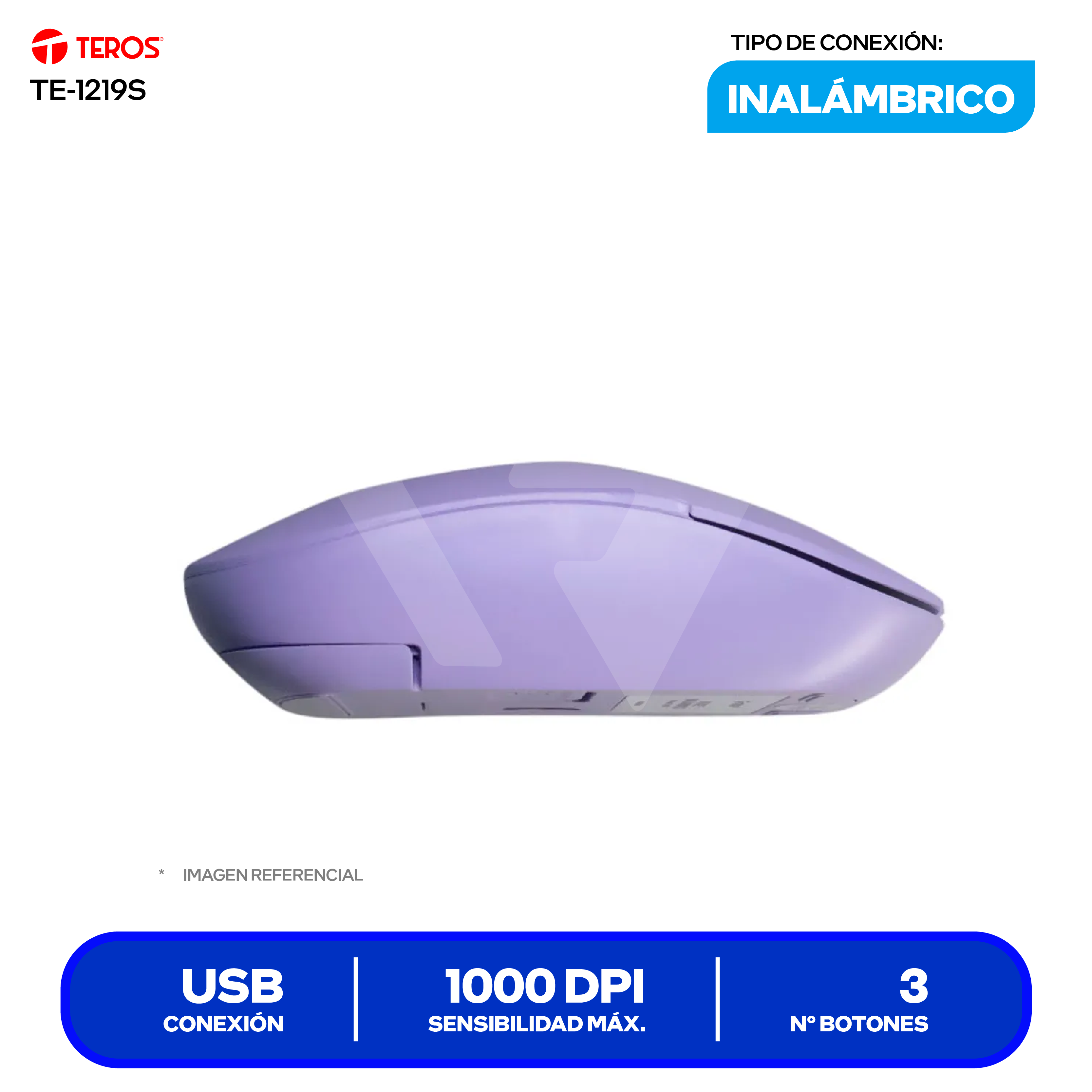 Mouse Inalámbrico Teros ( TE-1219S ) Morado 1000 DPI