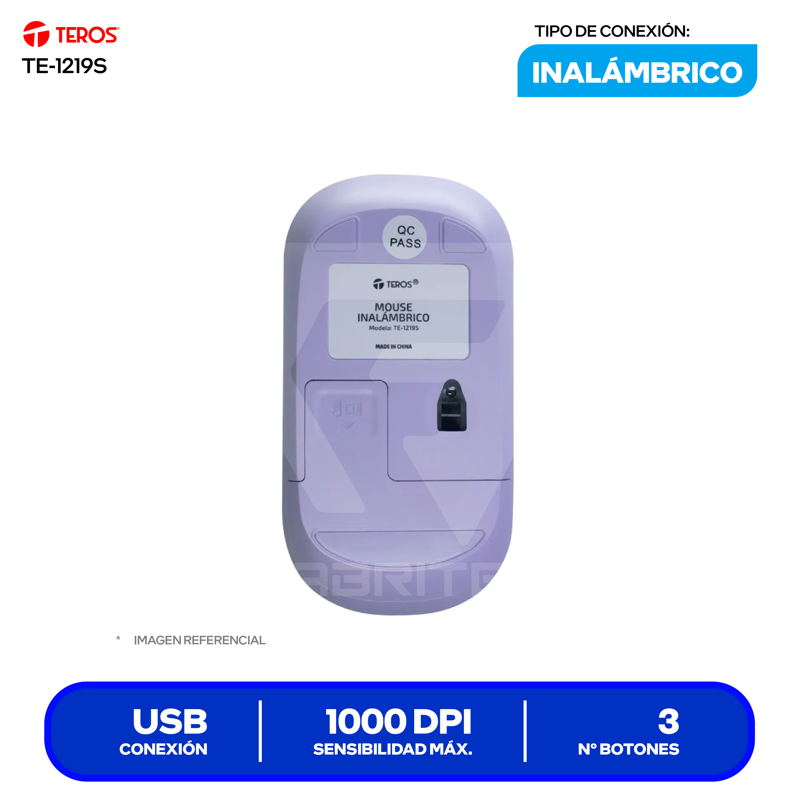 Mouse Inalámbrico Teros ( TE-1219S ) Morado 1000 DPI