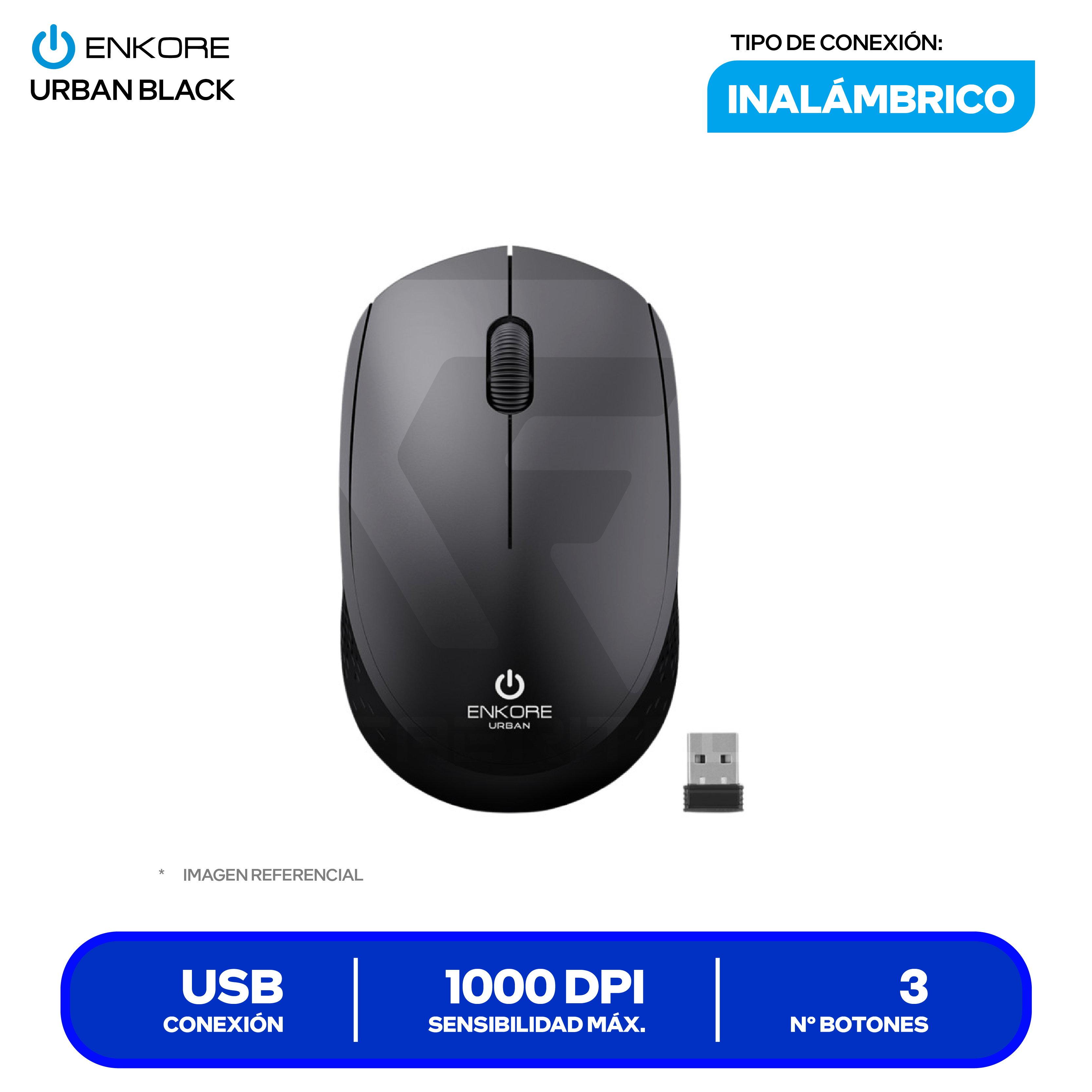 Mouse Inalámbrico Enkore Urban EKM 203K ( EKM203K ) Negro 1000 DPI