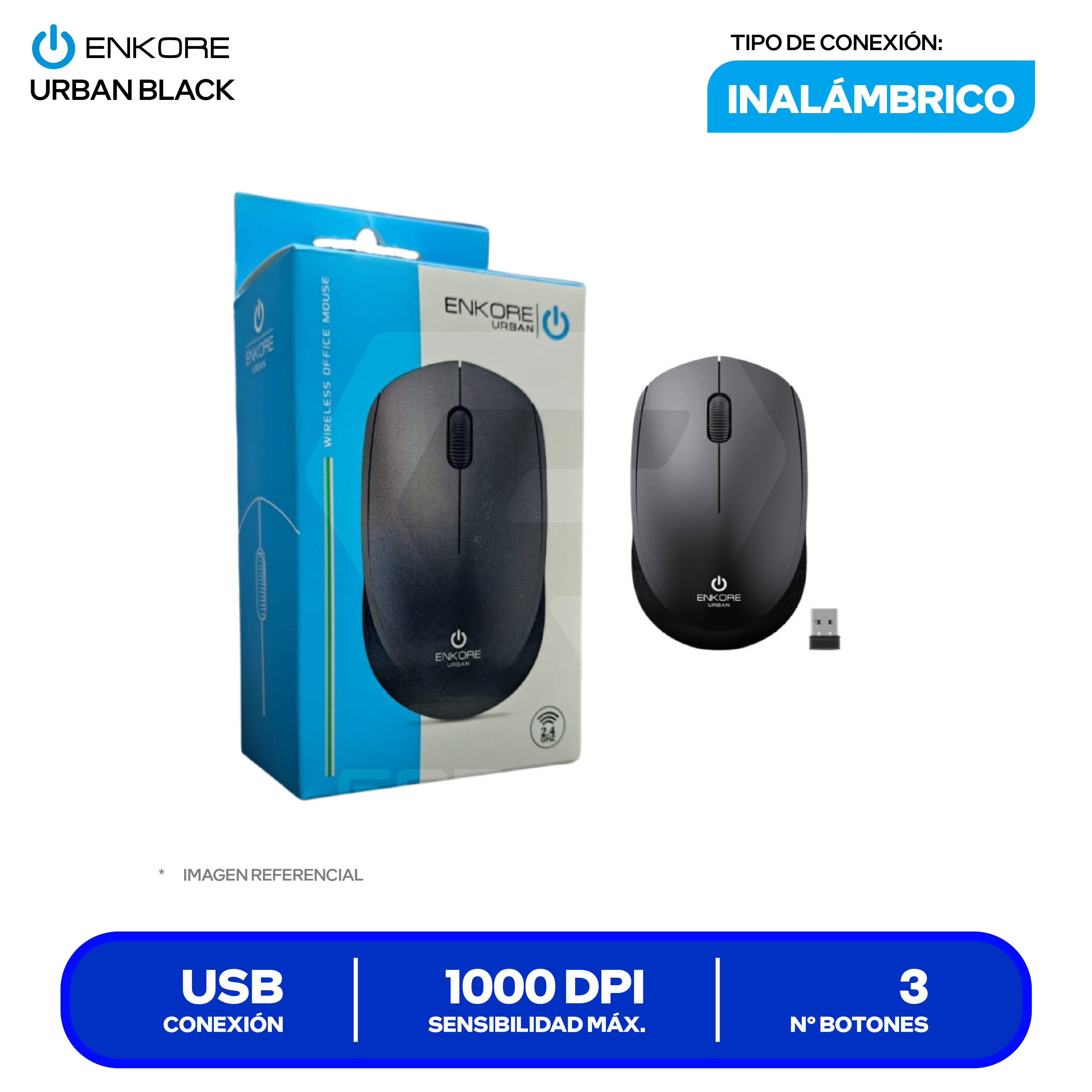 Mouse Inalámbrico Enkore Urban EKM 203K ( EKM203K ) Negro 1000 DPI