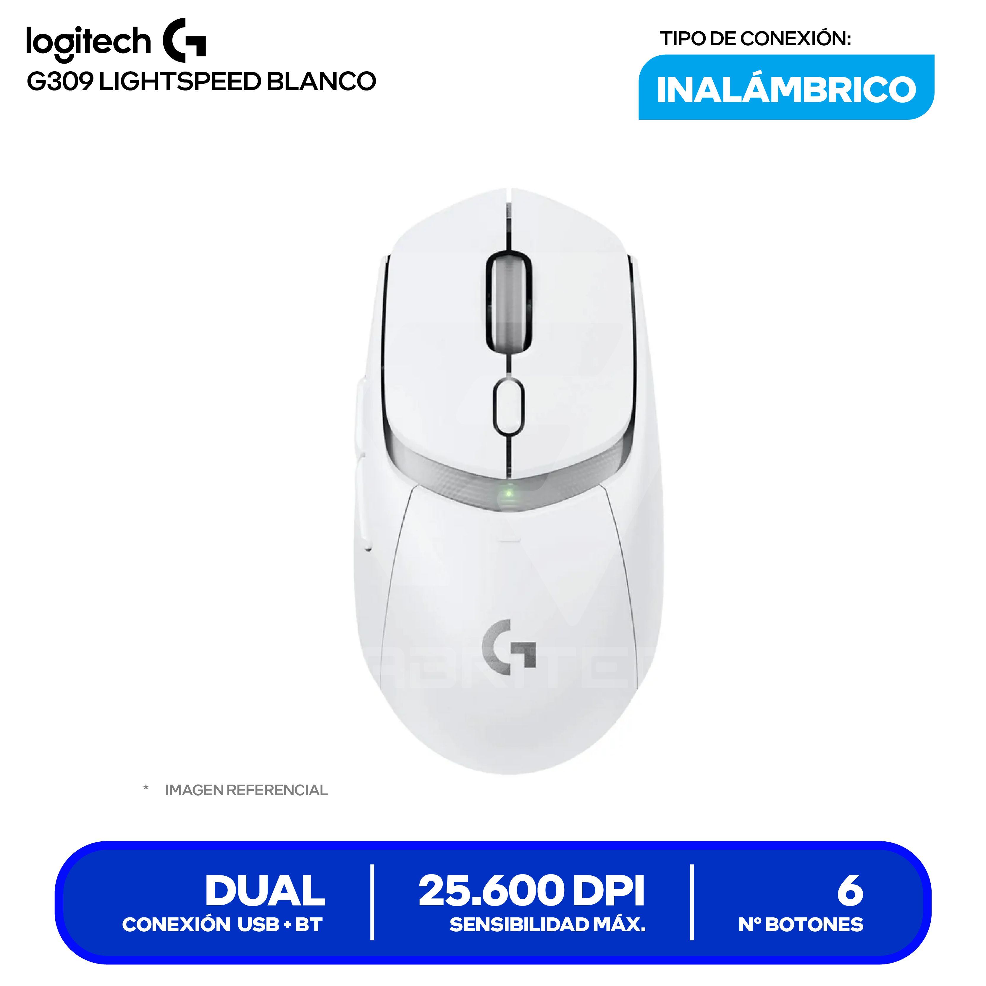 Mouse Gamer Inalámbrico Logitech G309 ( 910-007205 ) Blanco 25.600 DPI