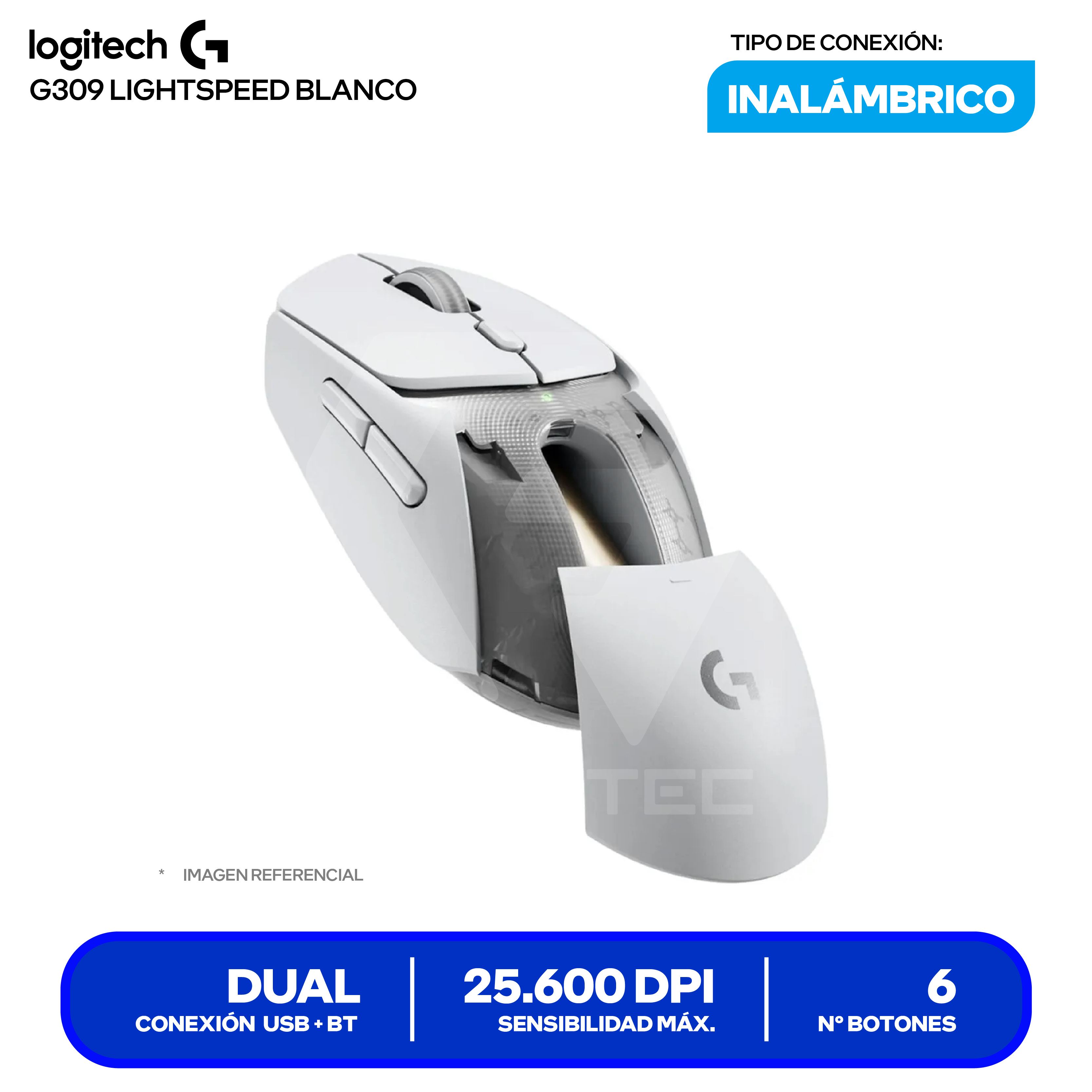 Mouse Gamer Inalámbrico Logitech G309 ( 910-007205 ) Blanco 25.600 DPI