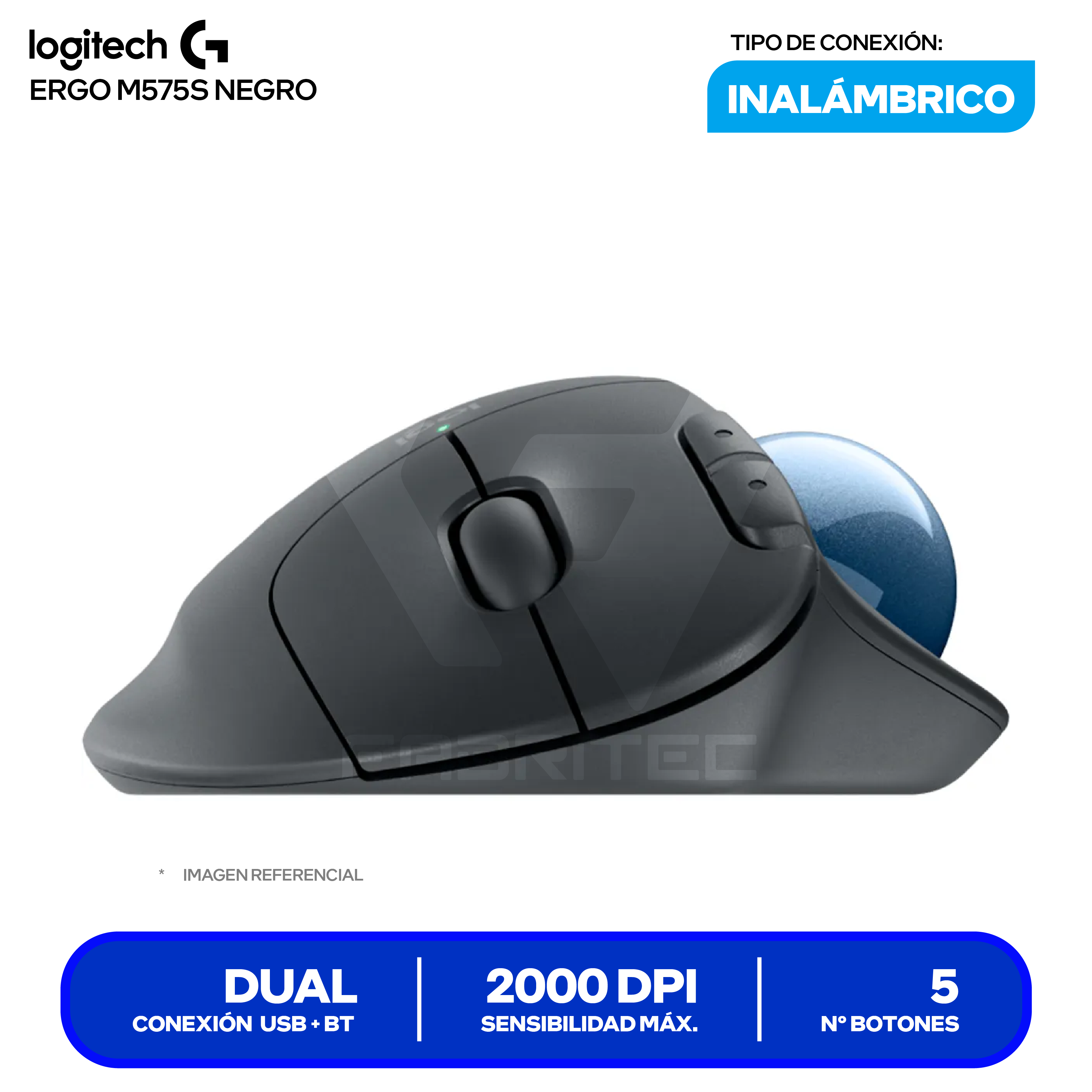 Mouse Ergonómico Logitech ERGO M575S ( 910-007031 ) Negro 2000 DPI