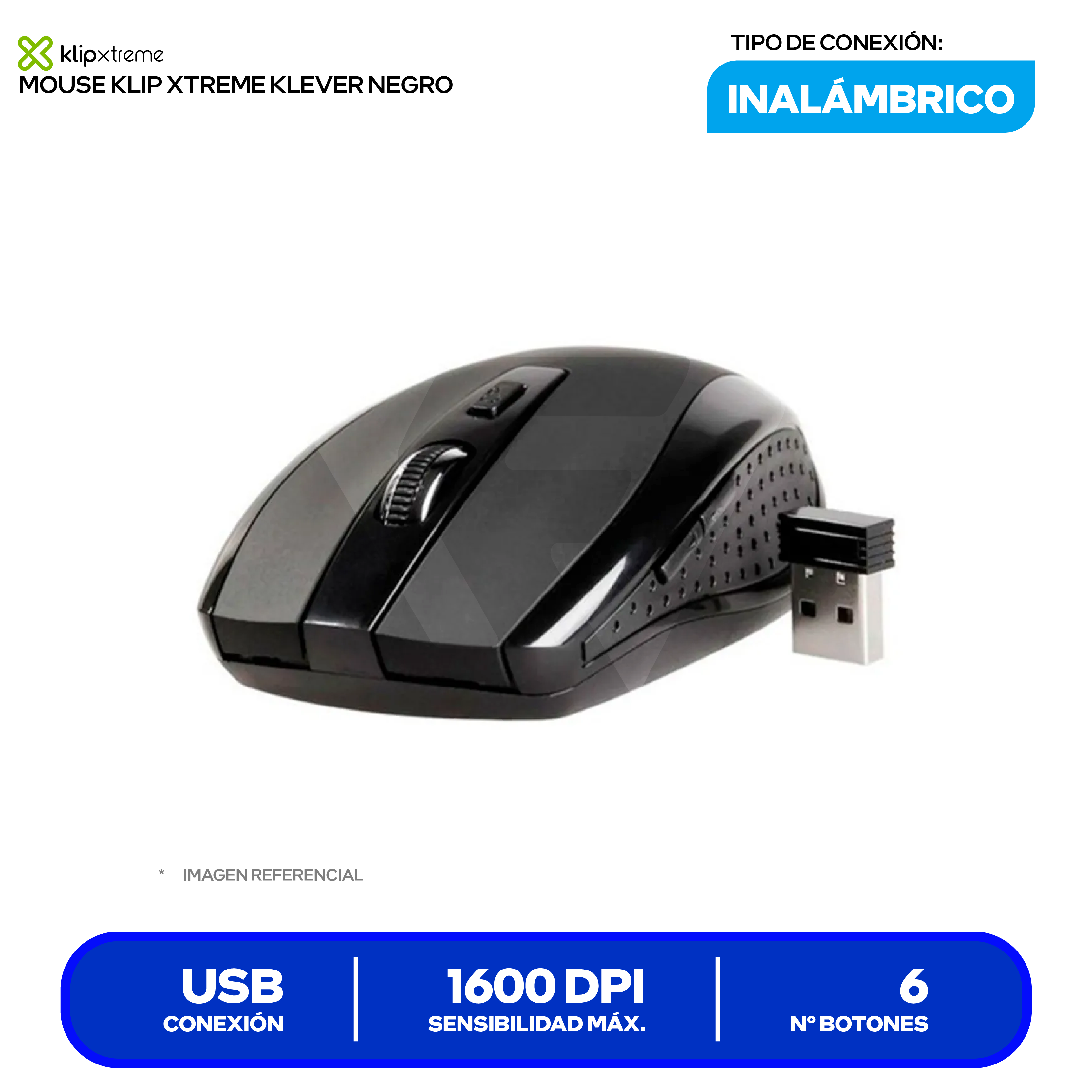 Mouse Inalámbrico Klip Xtreme KLEVER ( KMW-340BK ) Negro 1600 DPI
