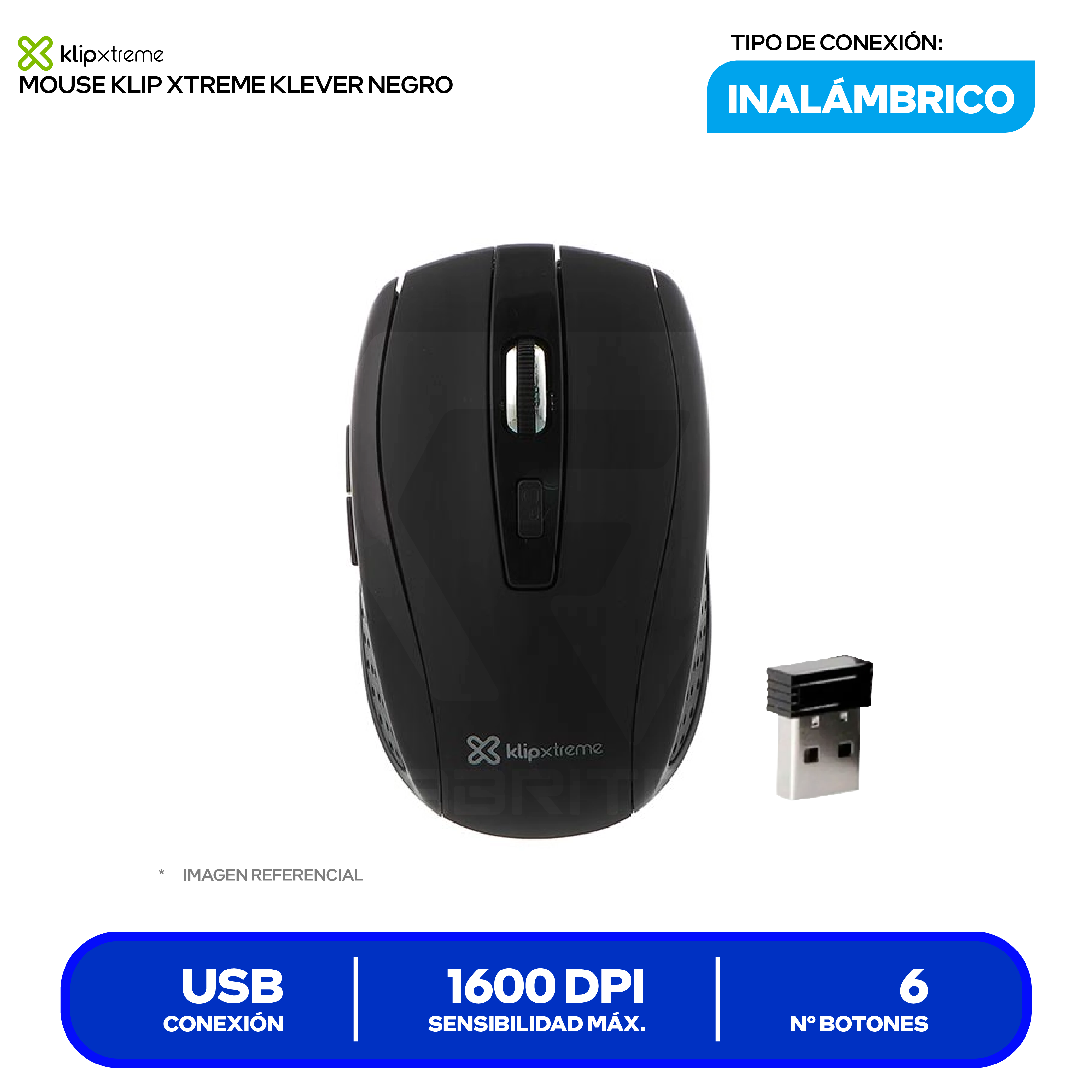 Mouse Inalámbrico Klip Xtreme KLEVER ( KMW-340BK ) Negro 1600 DPI