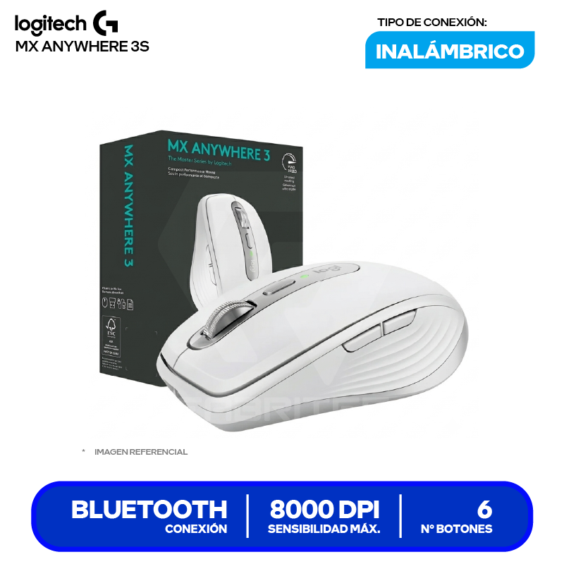 Mouse Inalámbrico Logitech MX Anywhere 3S ( 910-006933 ) Gris Pálido 8000 DPI