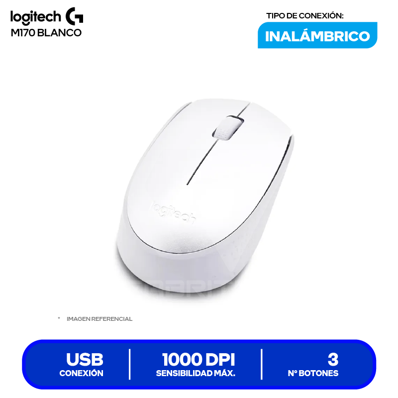 Mouse Inalámbrico Logitech M170 ( 910-006864 ) Blanco 1000 DPI