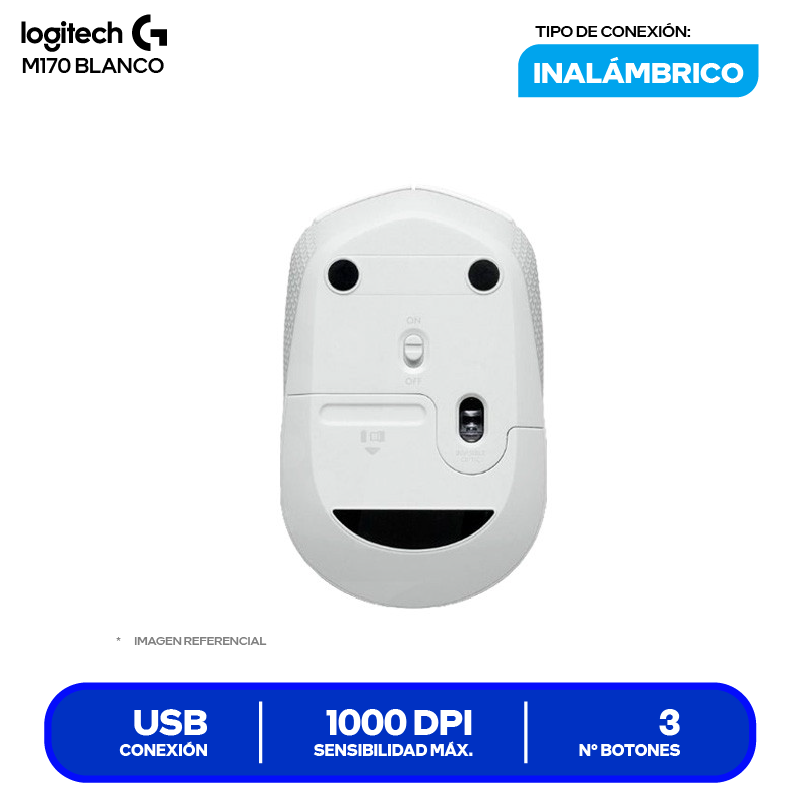Mouse Inalámbrico Logitech M170 ( 910-006864 ) Blanco 1000 DPI