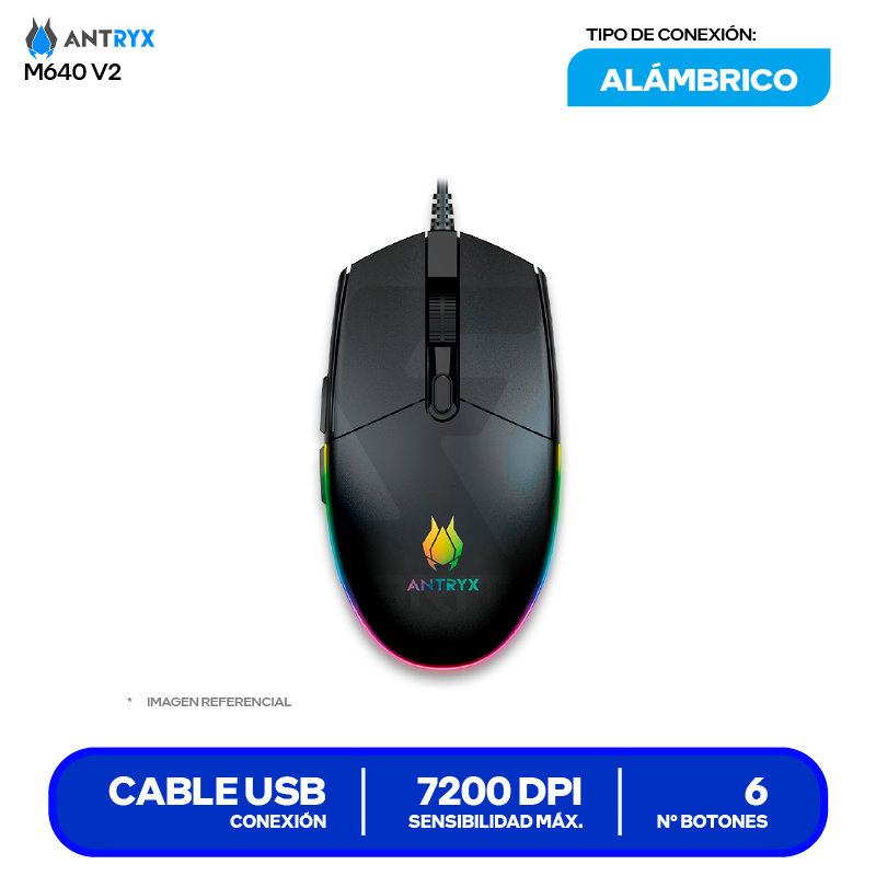Mouse Gamer Antryx M640 V2  ( AGM-M640KV2 ) Negro 7200 DPI