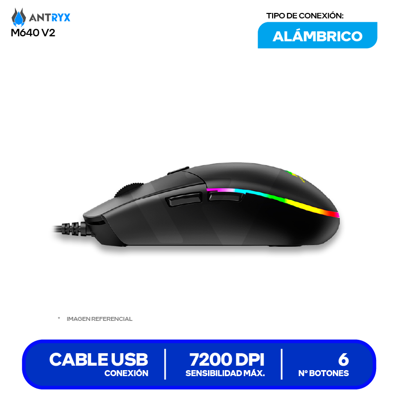 Mouse Gamer Antryx M640 V2  ( AGM-M640KV2 ) Negro 7200 DPI