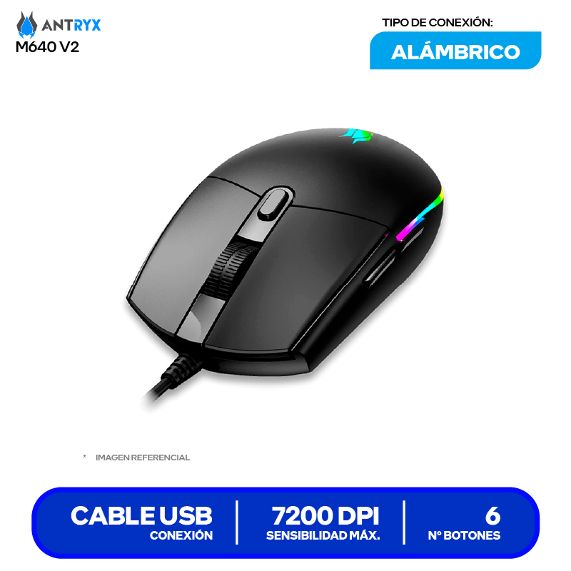 Mouse Gamer Antryx M640 V2  ( AGM-M640KV2 ) Negro 7200 DPI