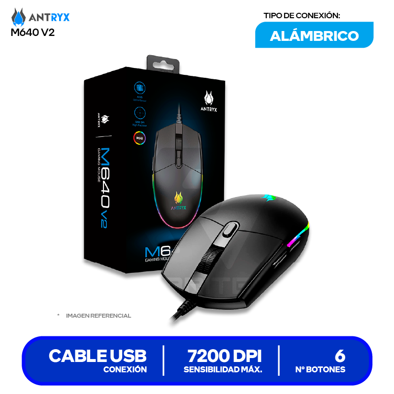 Mouse Gamer Antryx M640 V2  ( AGM-M640KV2 ) Negro 7200 DPI