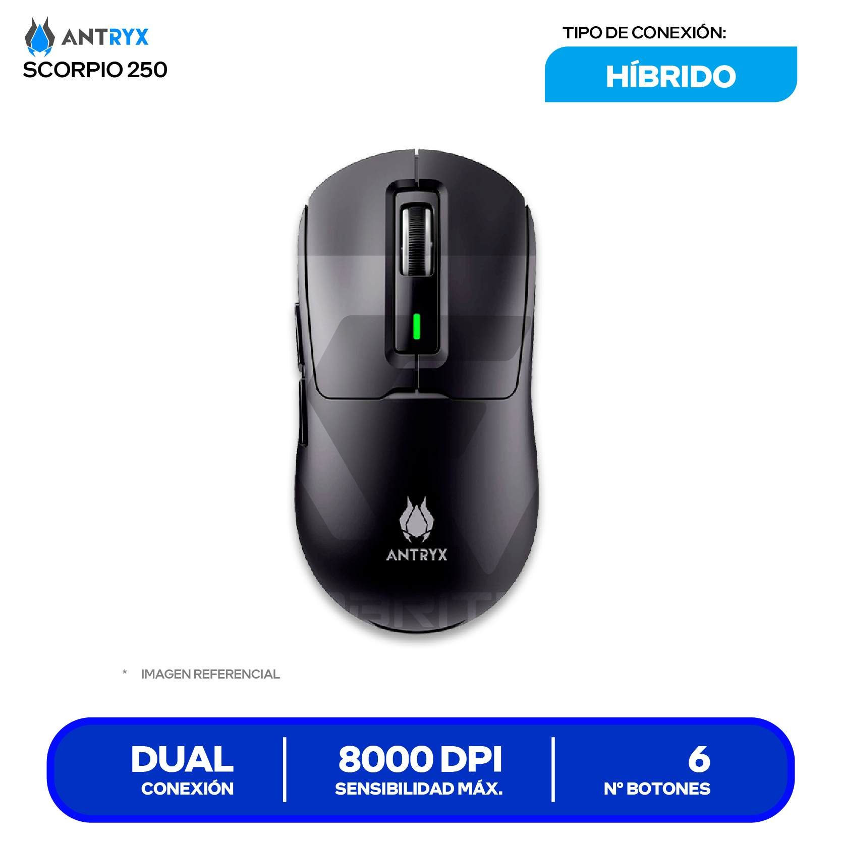Mouse Gamer Inalámbrico Antryx Scorpio 250 ( AWGM-5250K ) Negro 8000 DPI