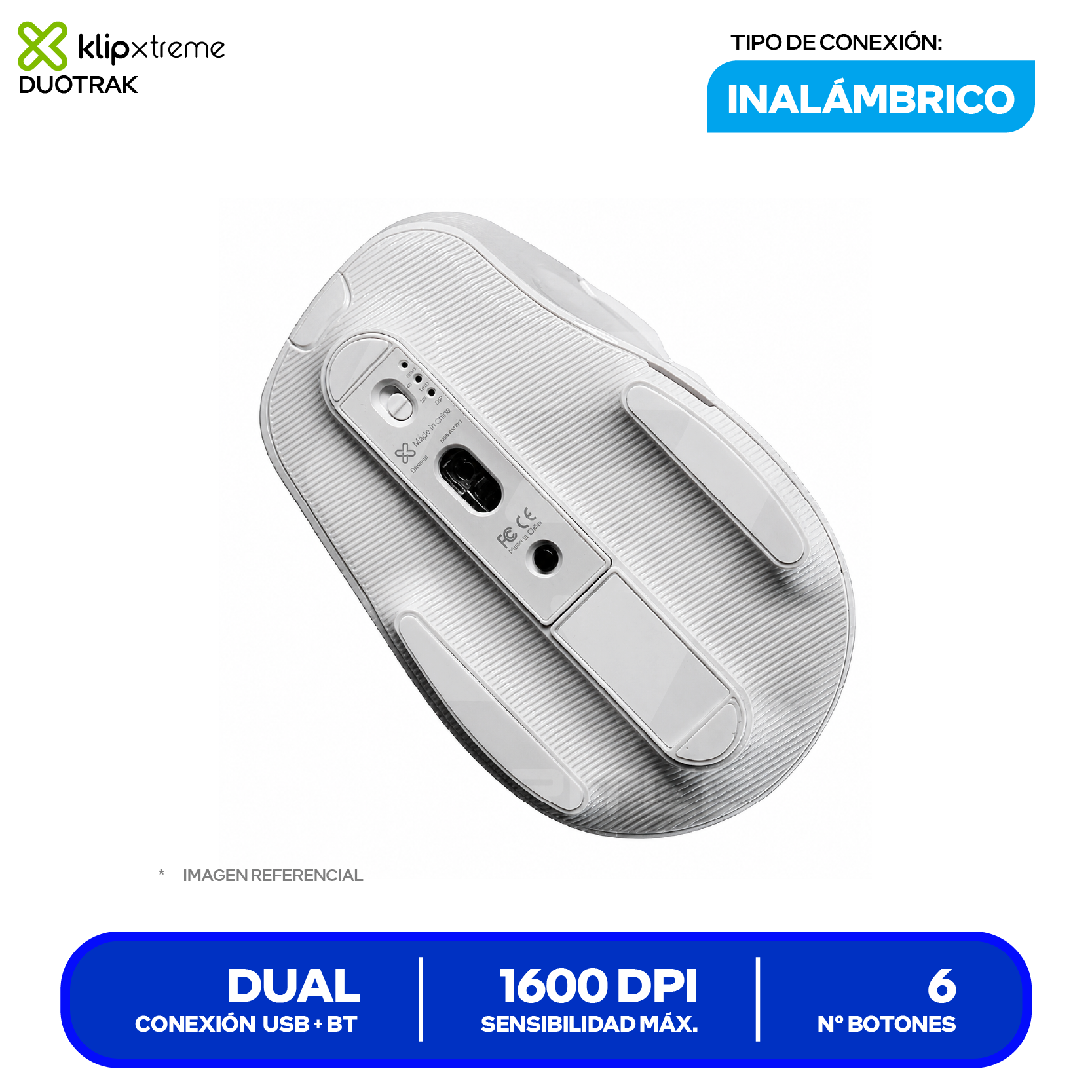 Mouse Inalámbrico Klip Xtreme Duotrak ( KMB-501WH ) Blanco 1600 DPI