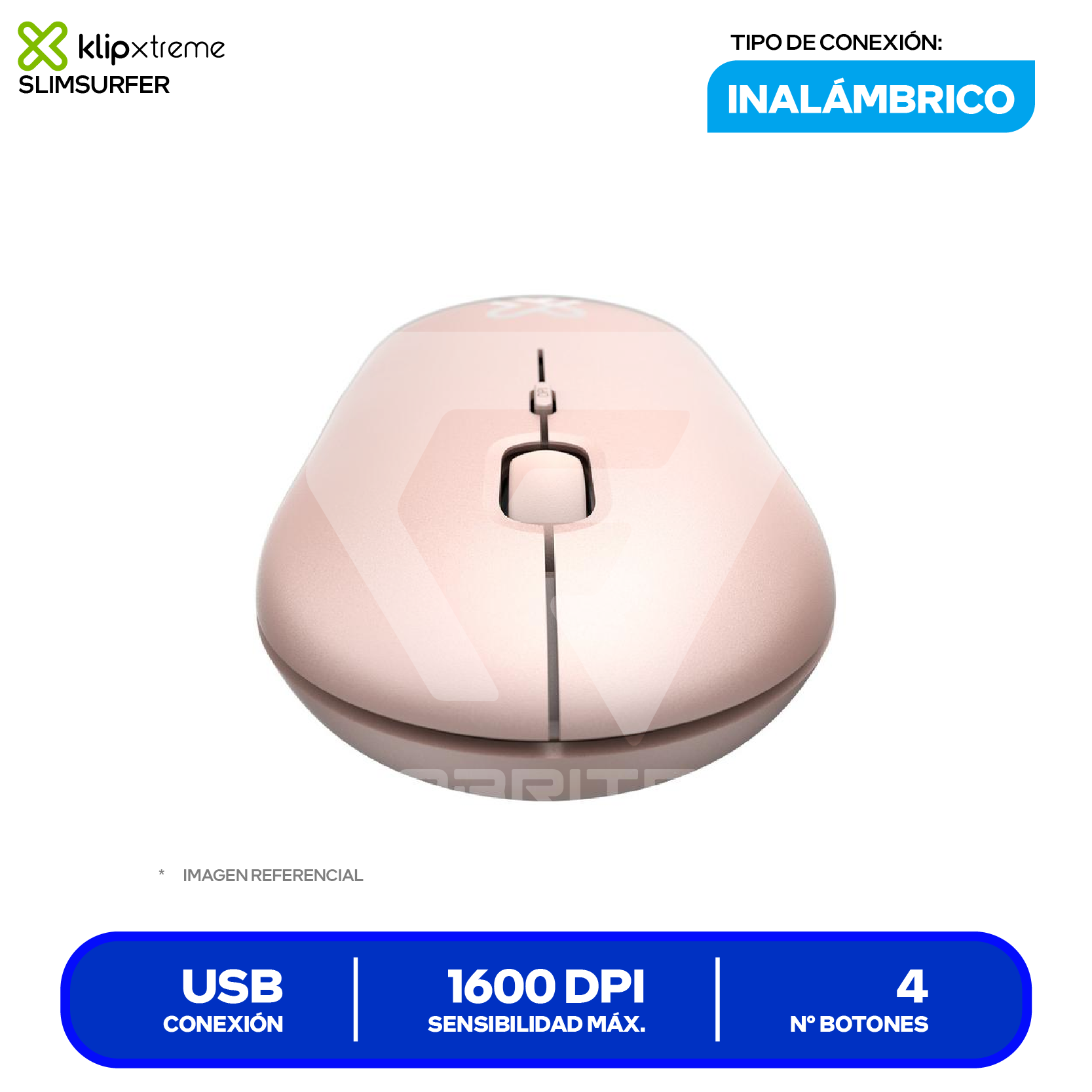 Mouse Inalámbrico Klip Xtreme SlimSurfer ( KMW-415PK ) Rosa 1600 DPI