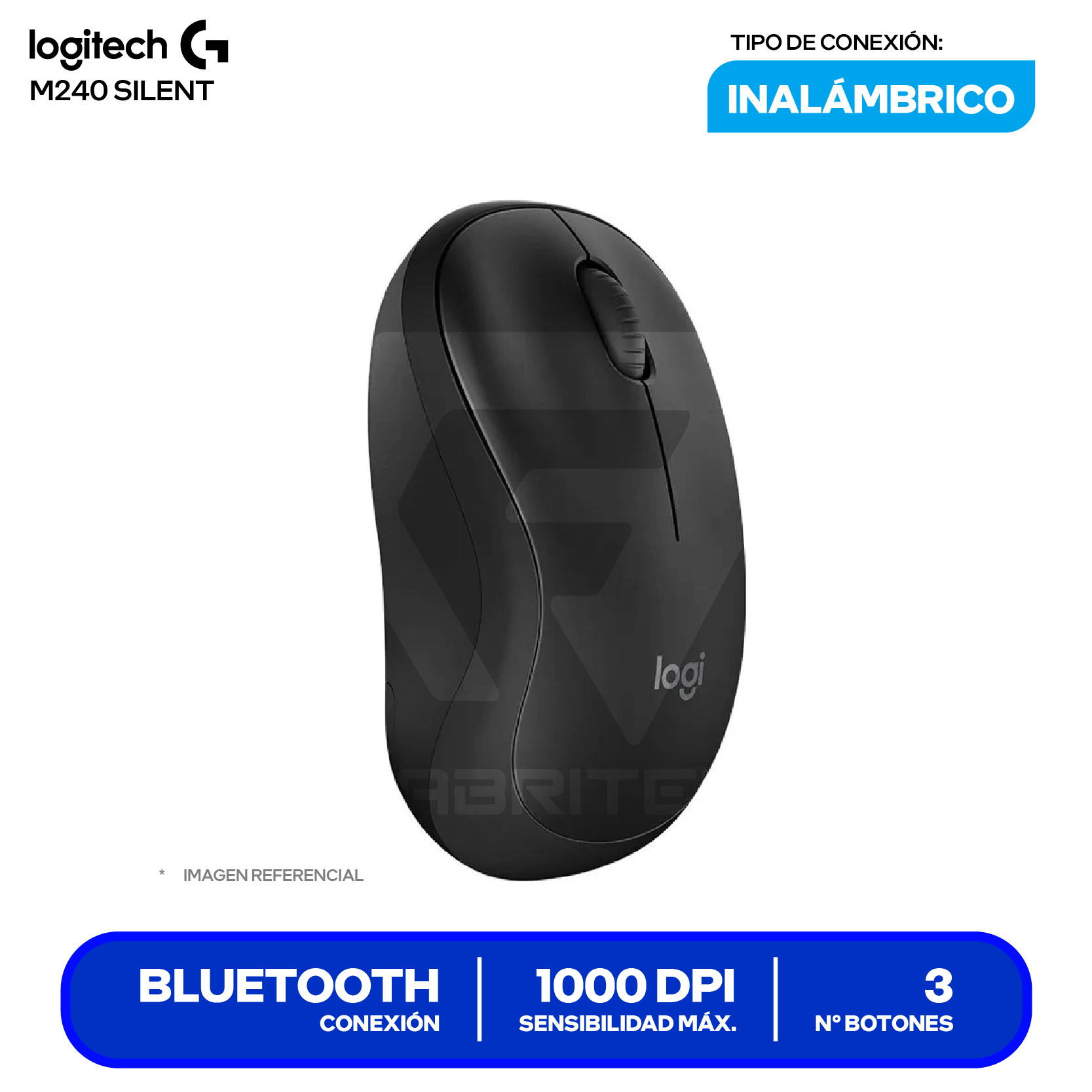 Mouse Bluetooth Logitech M240 Silent ( 910-007113 ) Negro 1000 DPI