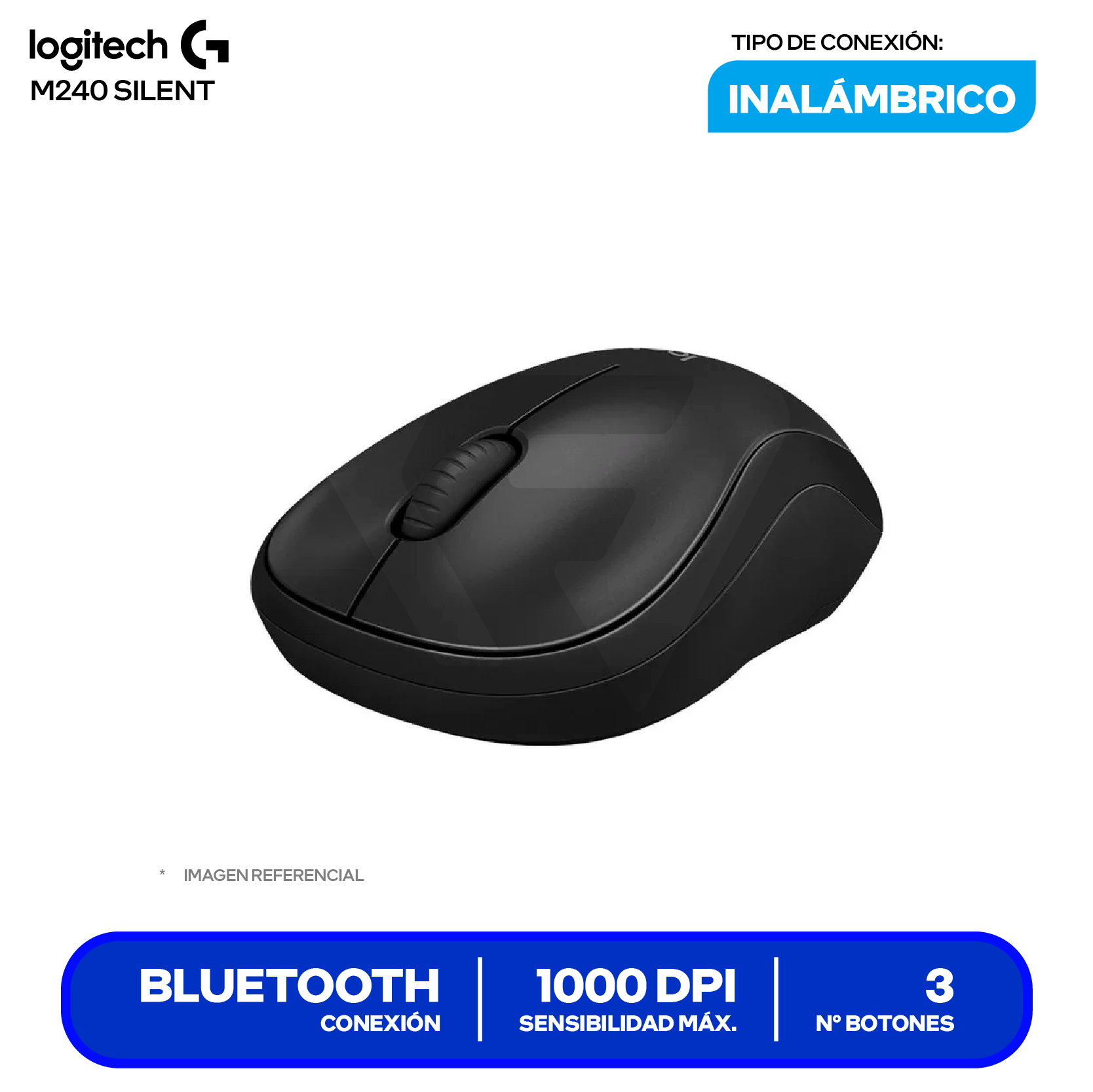 Mouse Bluetooth Logitech M240 Silent ( 910-007113 ) Negro 1000 DPI