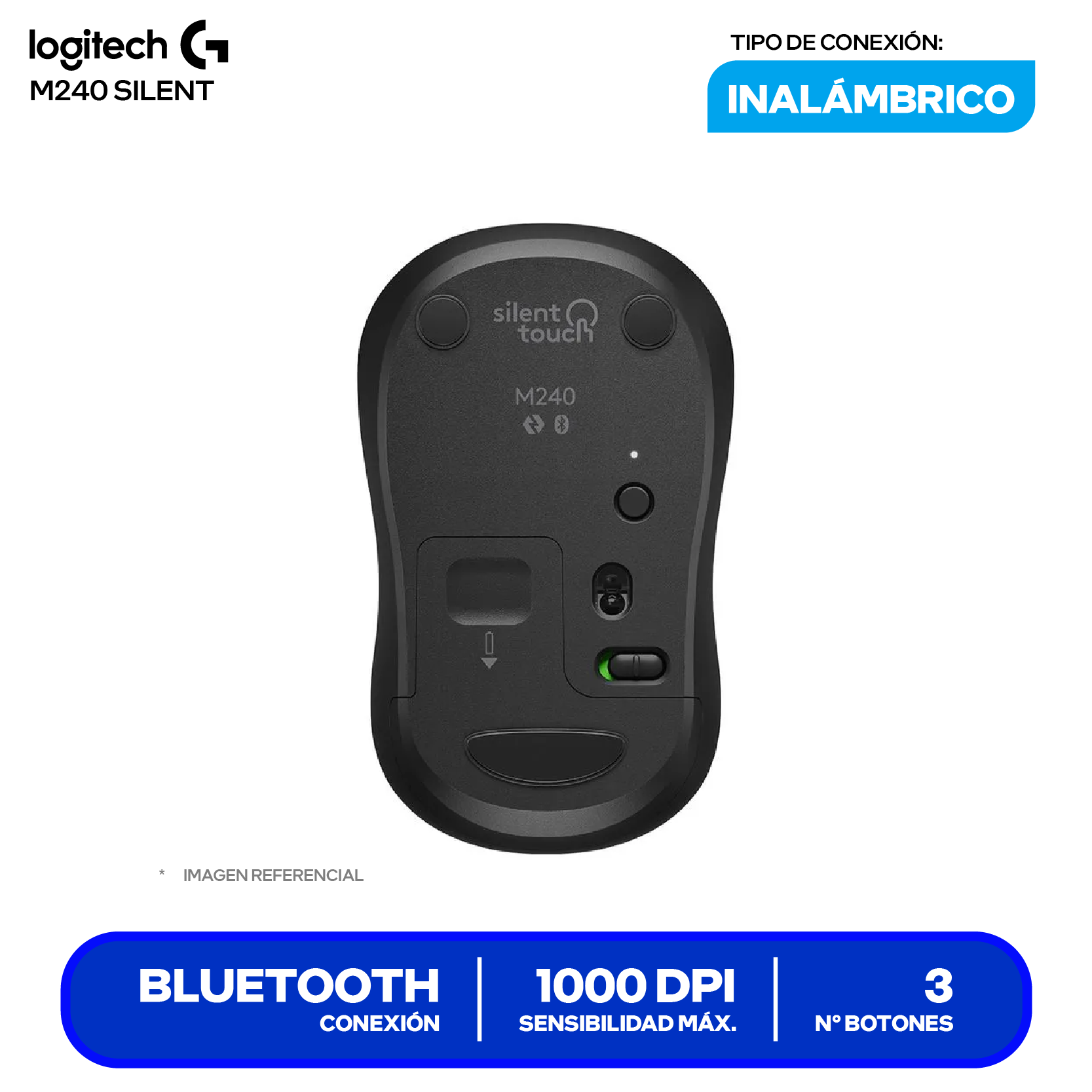 Mouse Bluetooth Logitech M240 Silent ( 910-007113 ) Negro 1000 DPI