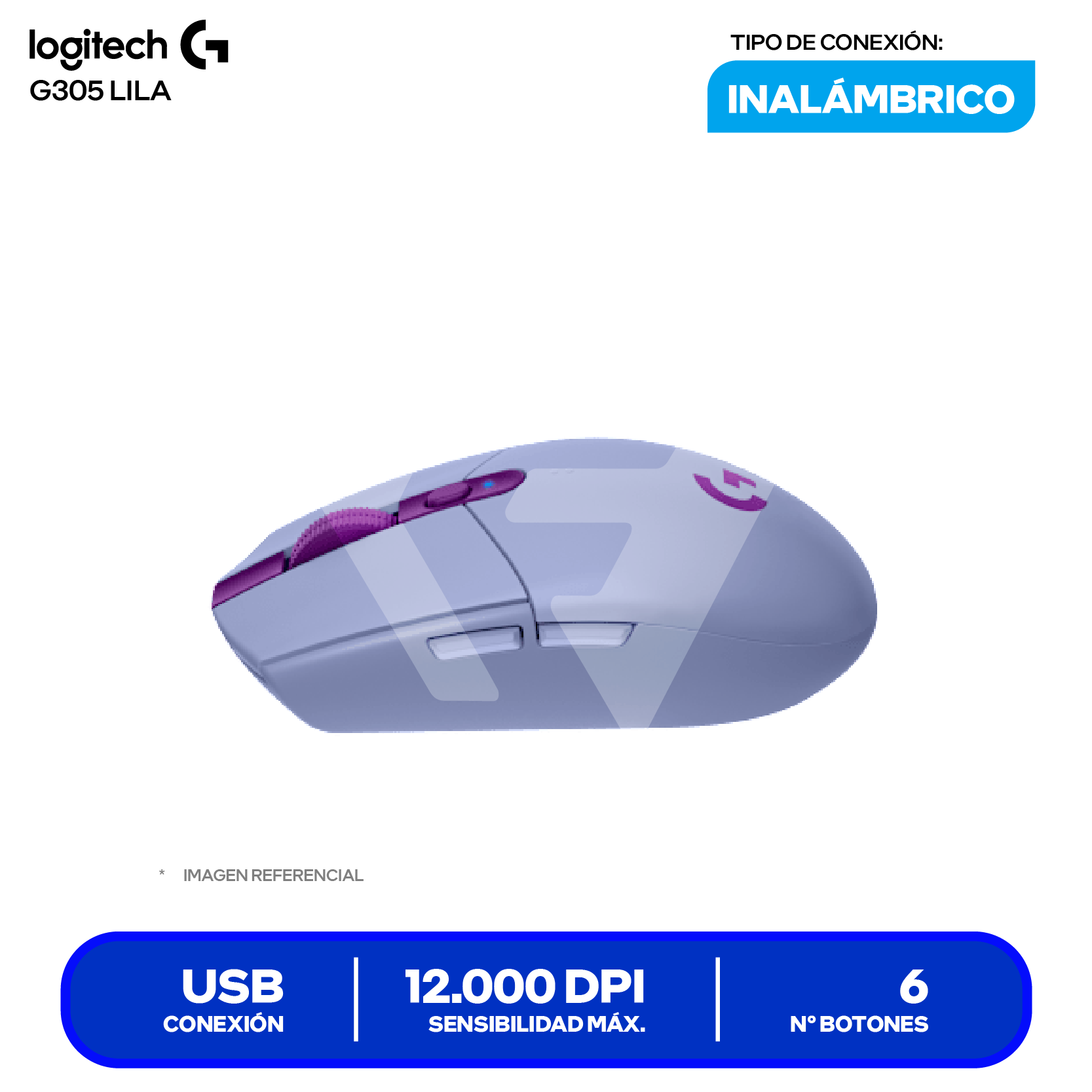 Mouse Gamer Inalámbrico Logitech G305 Lightspeed ( 910-006020 ) Lila 12.000 DPI