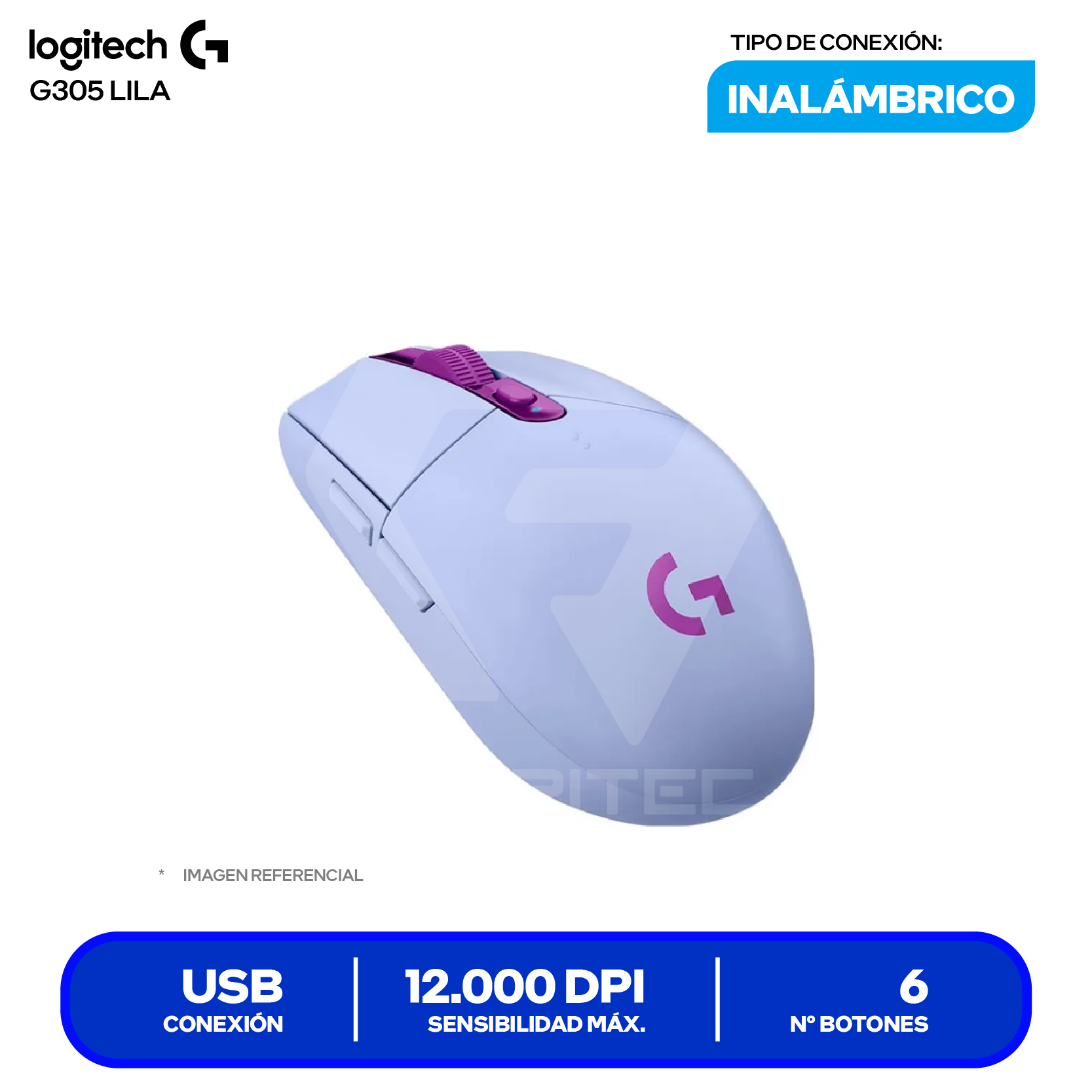 Mouse Gamer Inalámbrico Logitech G305 Lightspeed ( 910-006020 ) Lila 12.000 DPI