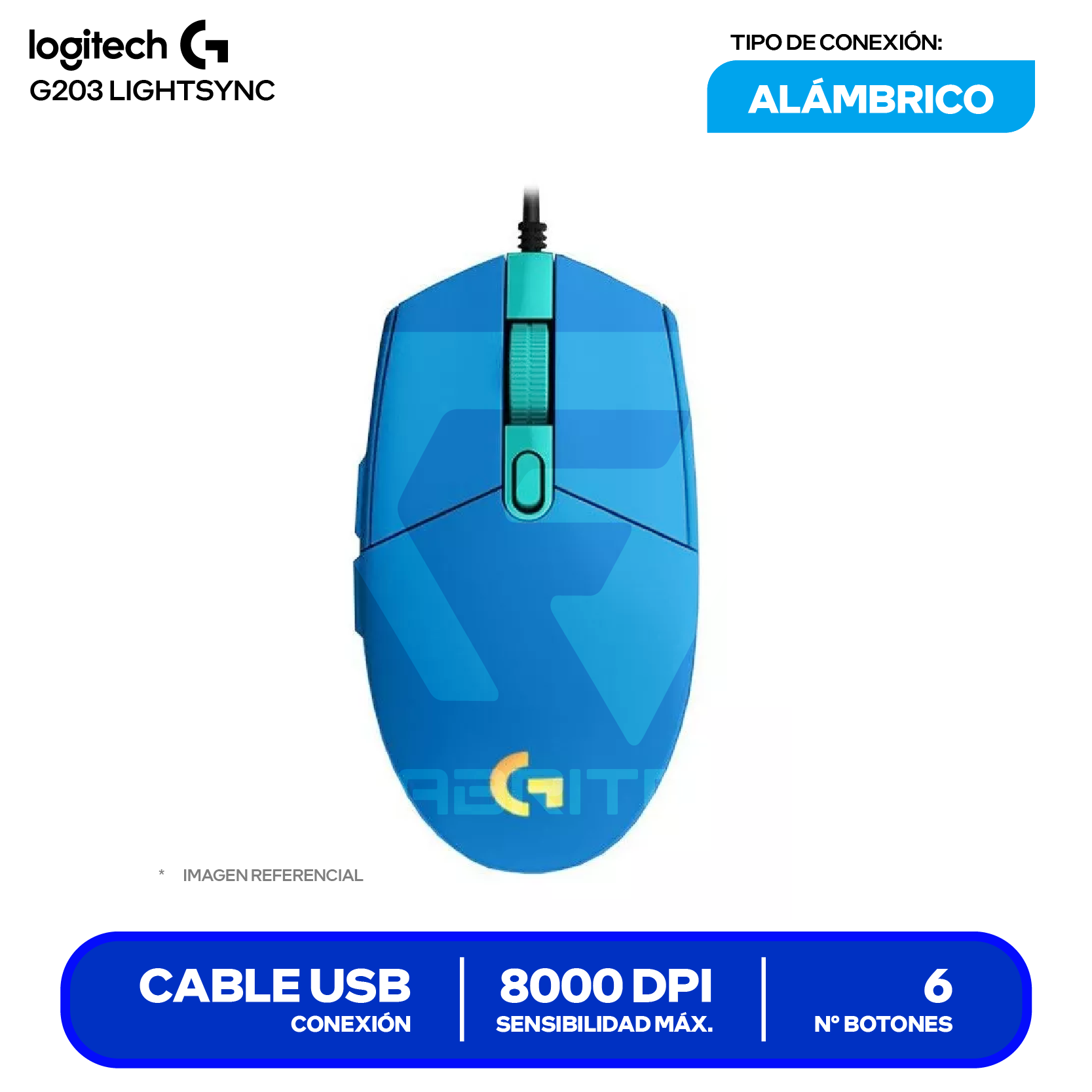 Mouse Gamer Logitech G203 Lightsync ( 910-005792 ) Azul  8000 DPI