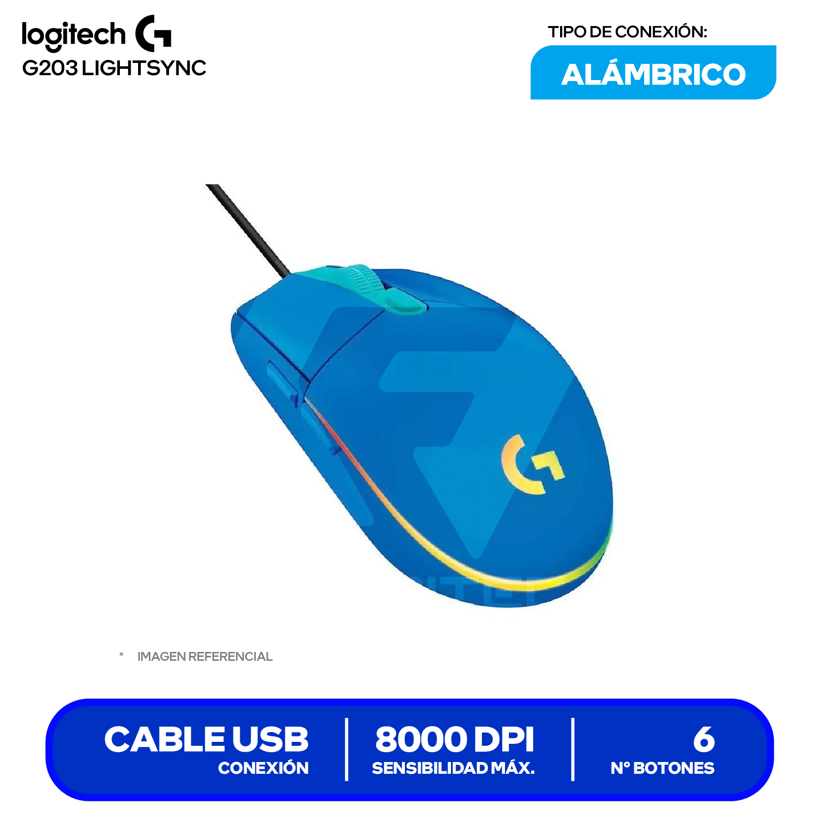 Mouse Gamer Logitech G203 Lightsync ( 910-005792 ) Azul  8000 DPI