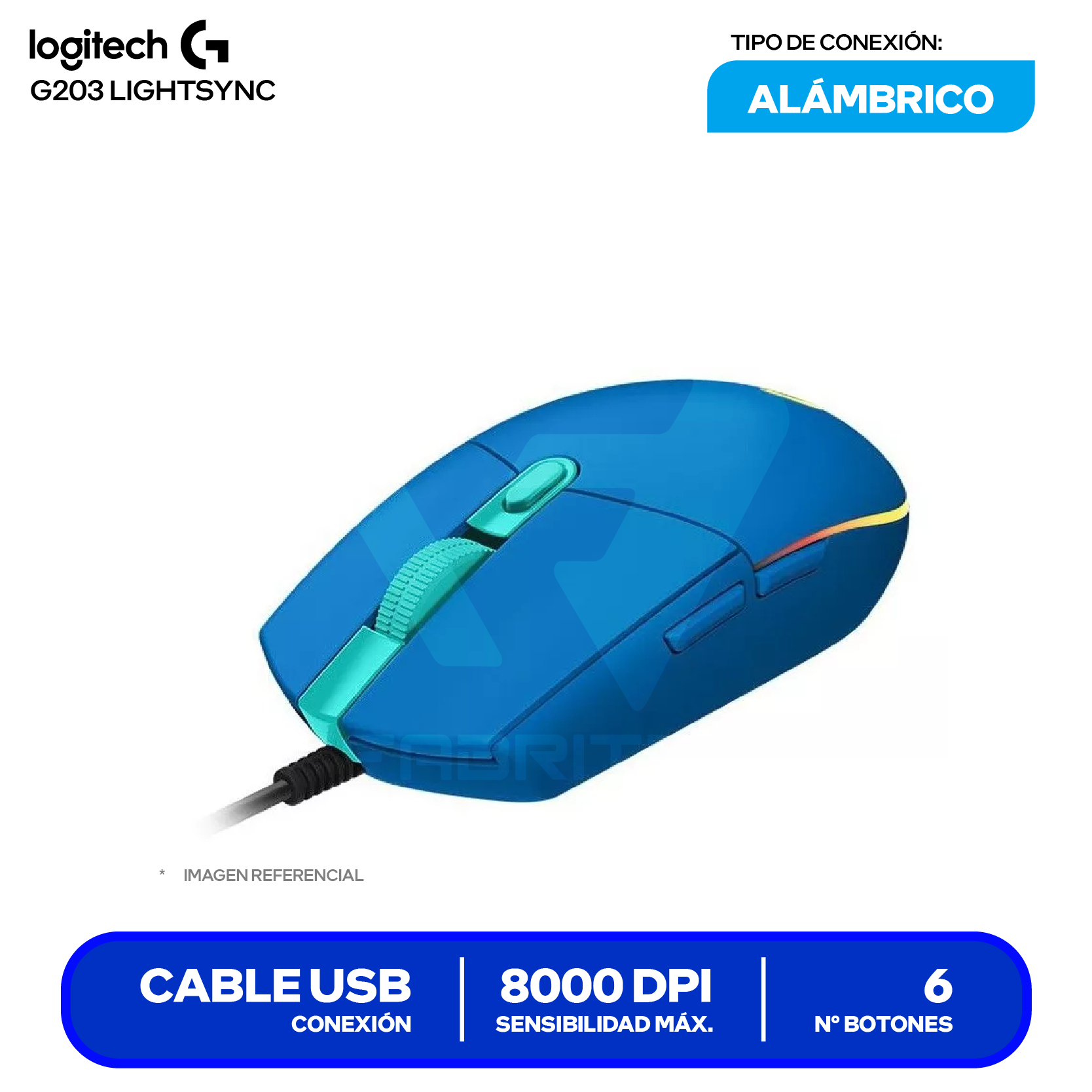 Mouse Gamer Logitech G203 Lightsync ( 910-005792 ) Azul  8000 DPI