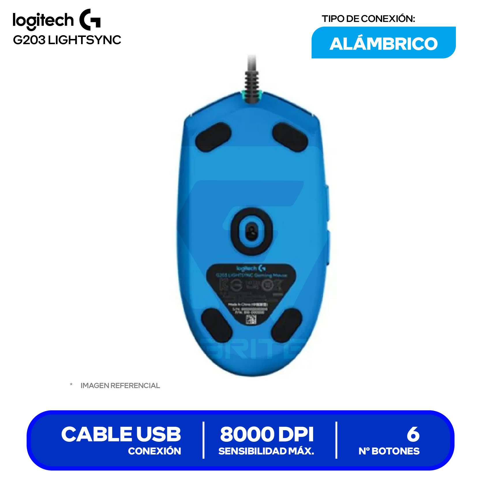 Mouse Gamer Logitech G203 Lightsync ( 910-005792 ) Azul  8000 DPI