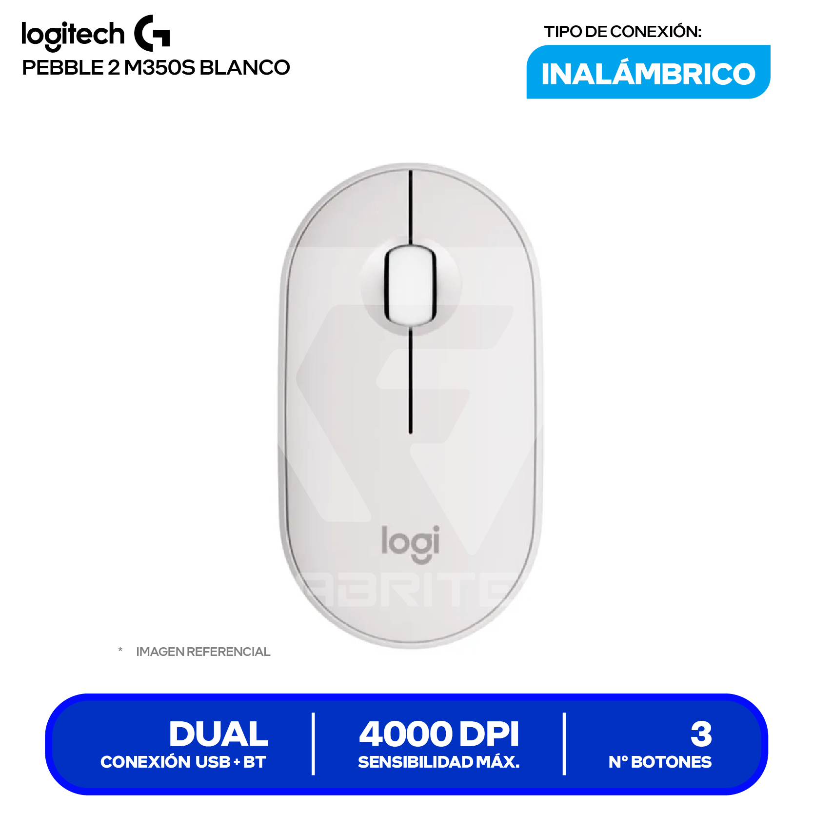 Mouse Inalámbrico Logitech Pebble 2 M350S ( 910-007047 ) Blanco 4000 DPI