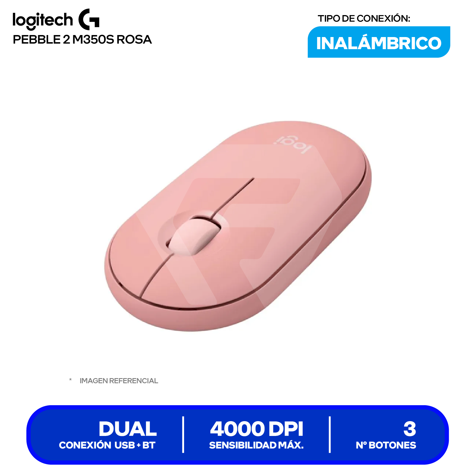 Mouse Inalámbrico Logitech Pebble 2 M350S ( 910-007048 ) Rosa 4000 DPI