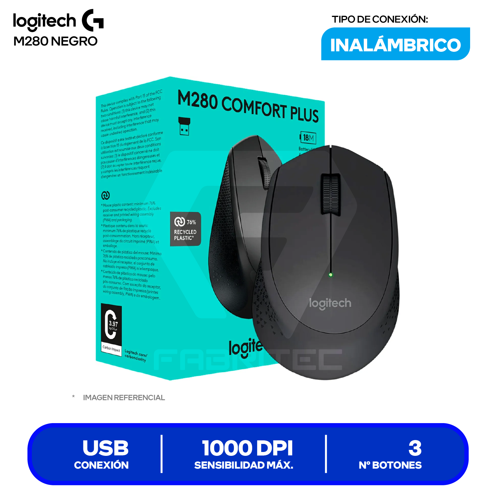Mouse Inalámbrico Logitech M280 ( 910-004284 ) Negro 1000 DPI