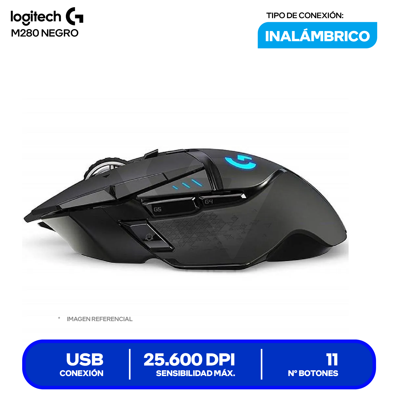 Mouse Gamer Inalámbrico Logitech G502 ( 910-005565 ) Negro 25.600 DPI