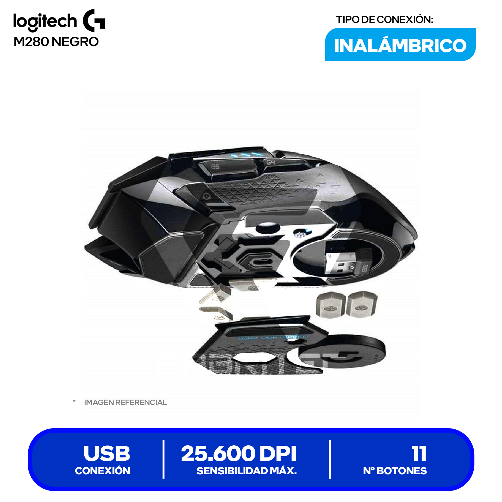 Mouse Gamer Inalámbrico Logitech G502 ( 910-005565 ) Negro 25.600 DPI