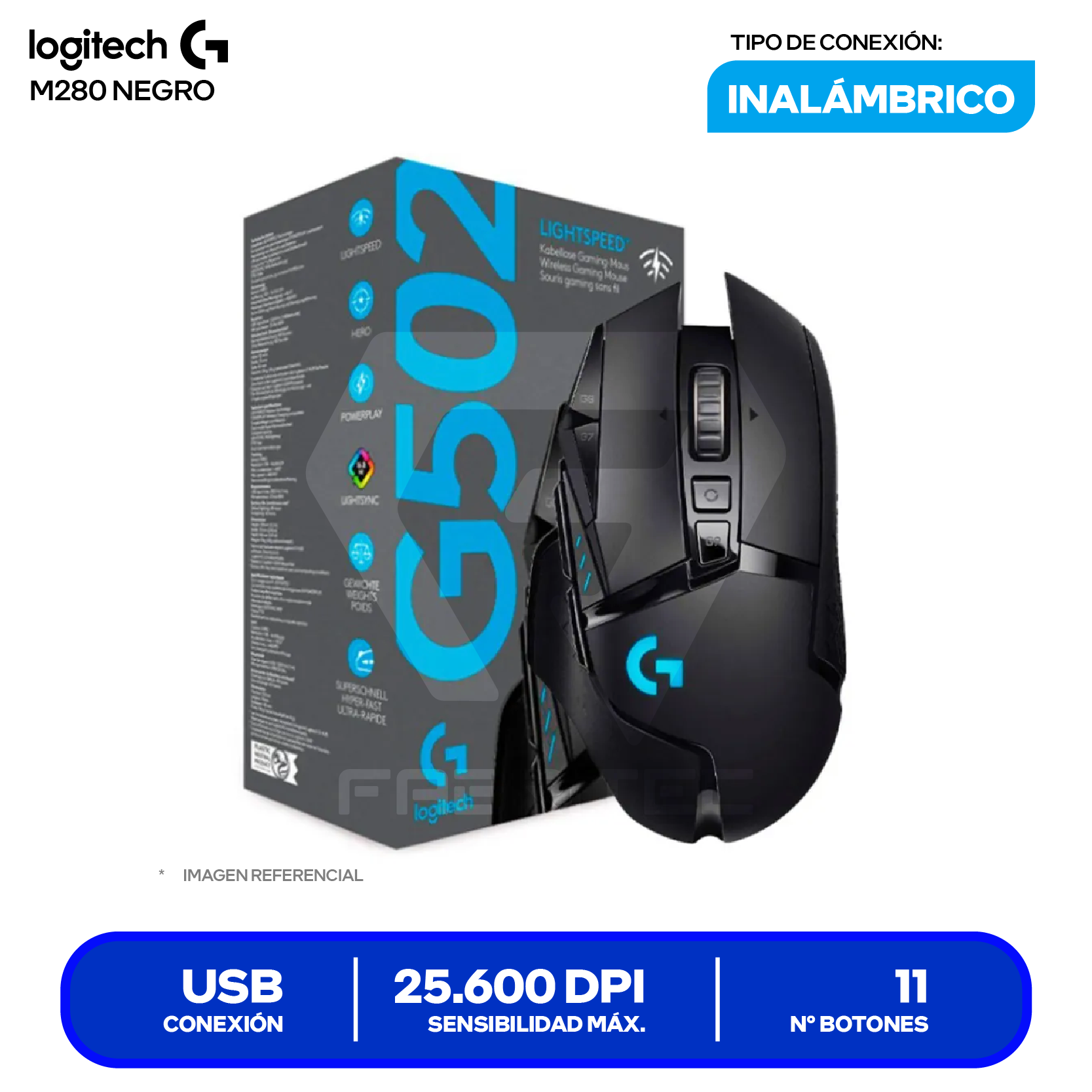 Mouse Gamer Inalámbrico Logitech G502 ( 910-005565 ) Negro 25.600 DPI