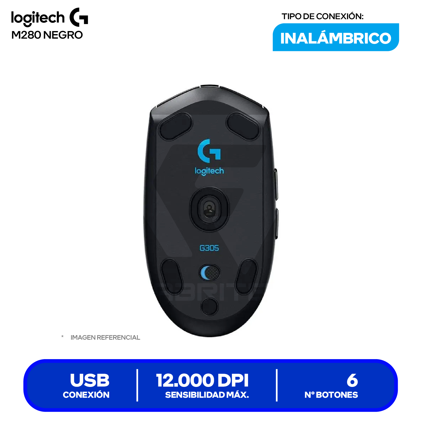 Mouse Gamer Inalámbrico Logitech G305 Lightspeed ( 910-005281 ) Negro 12.000 DPI